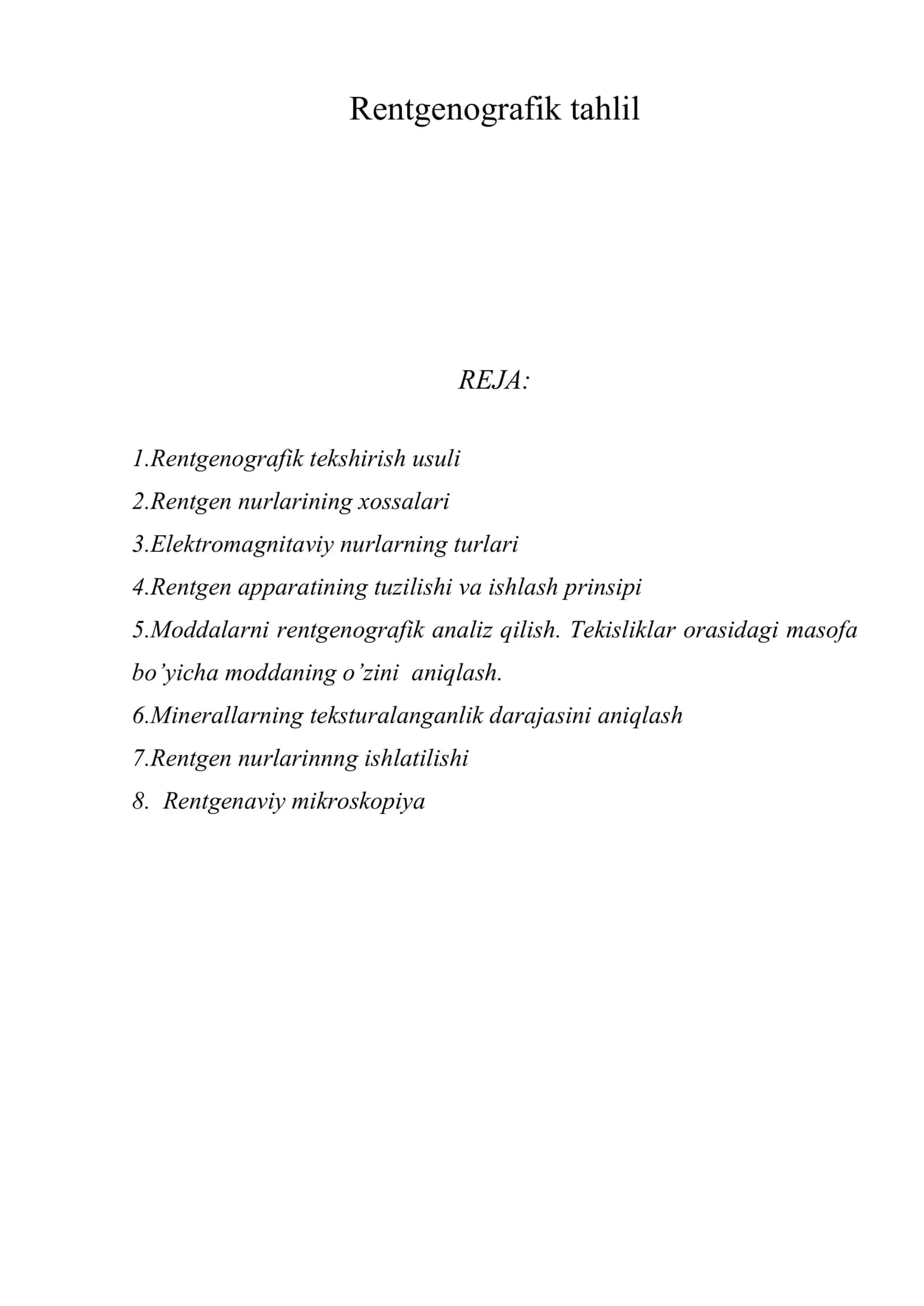Rеntgеnоgrаfik tаhlil