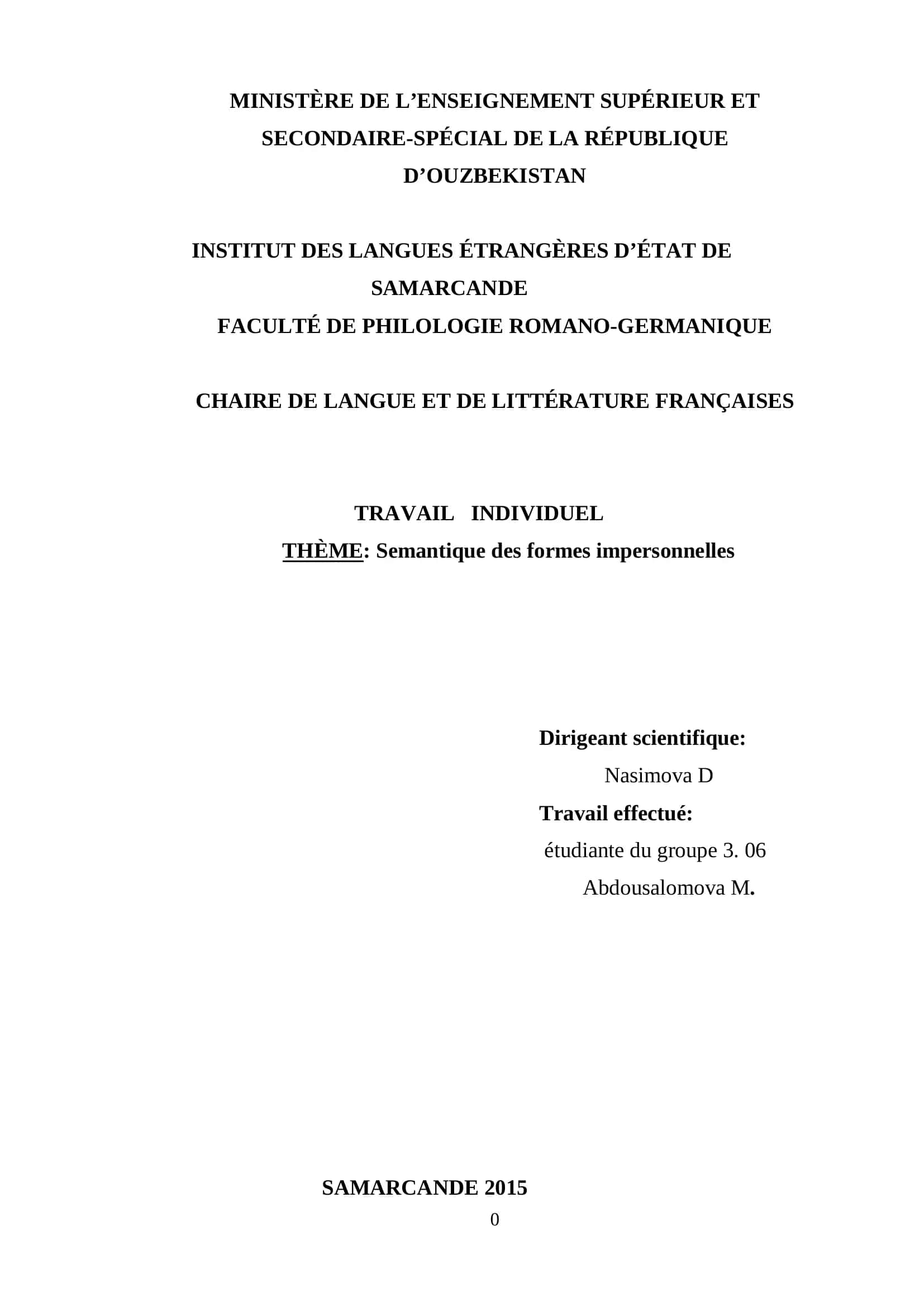 Semantique des formes impersonnelles