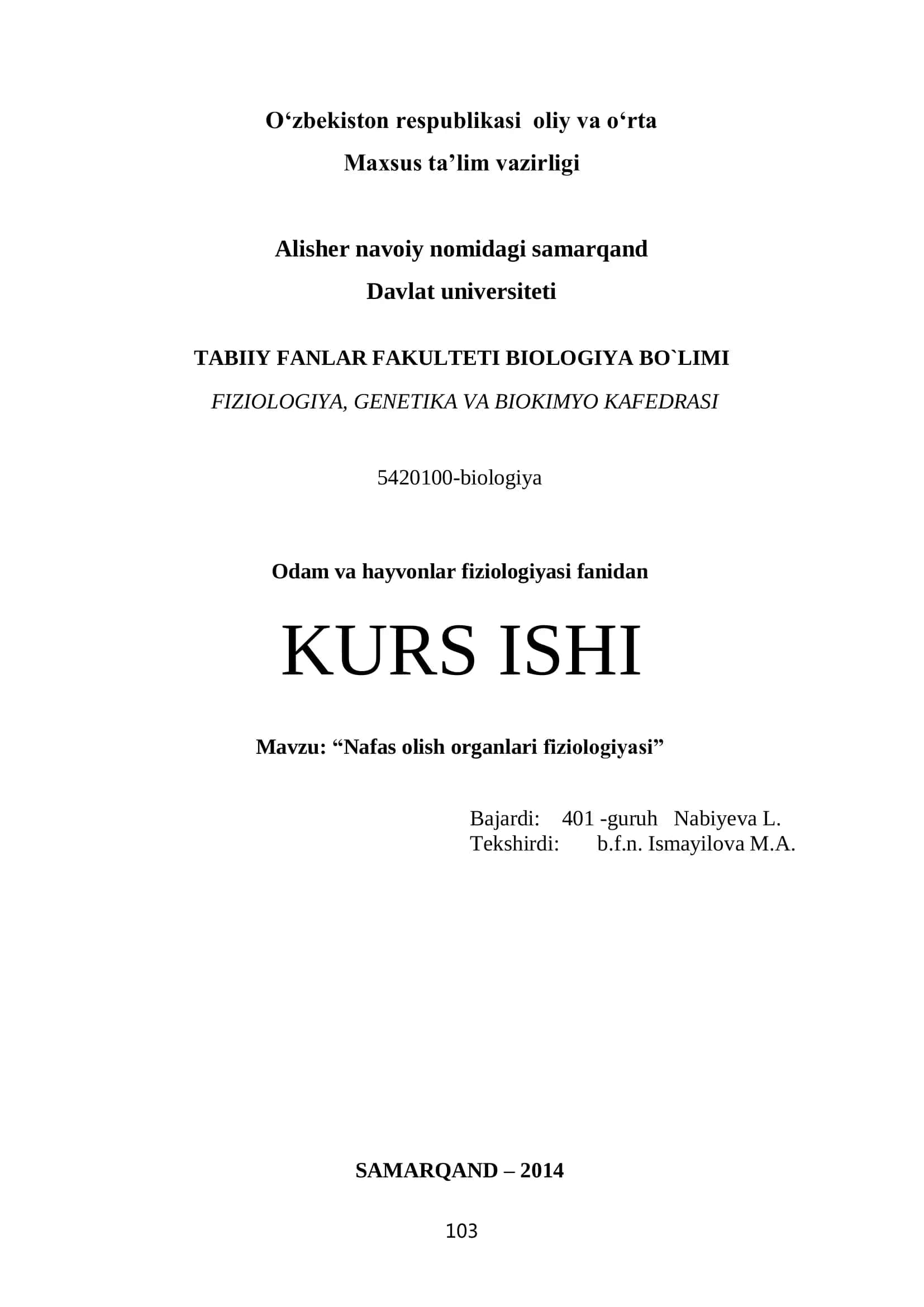 Nafas olish organlari fiziologiyasi