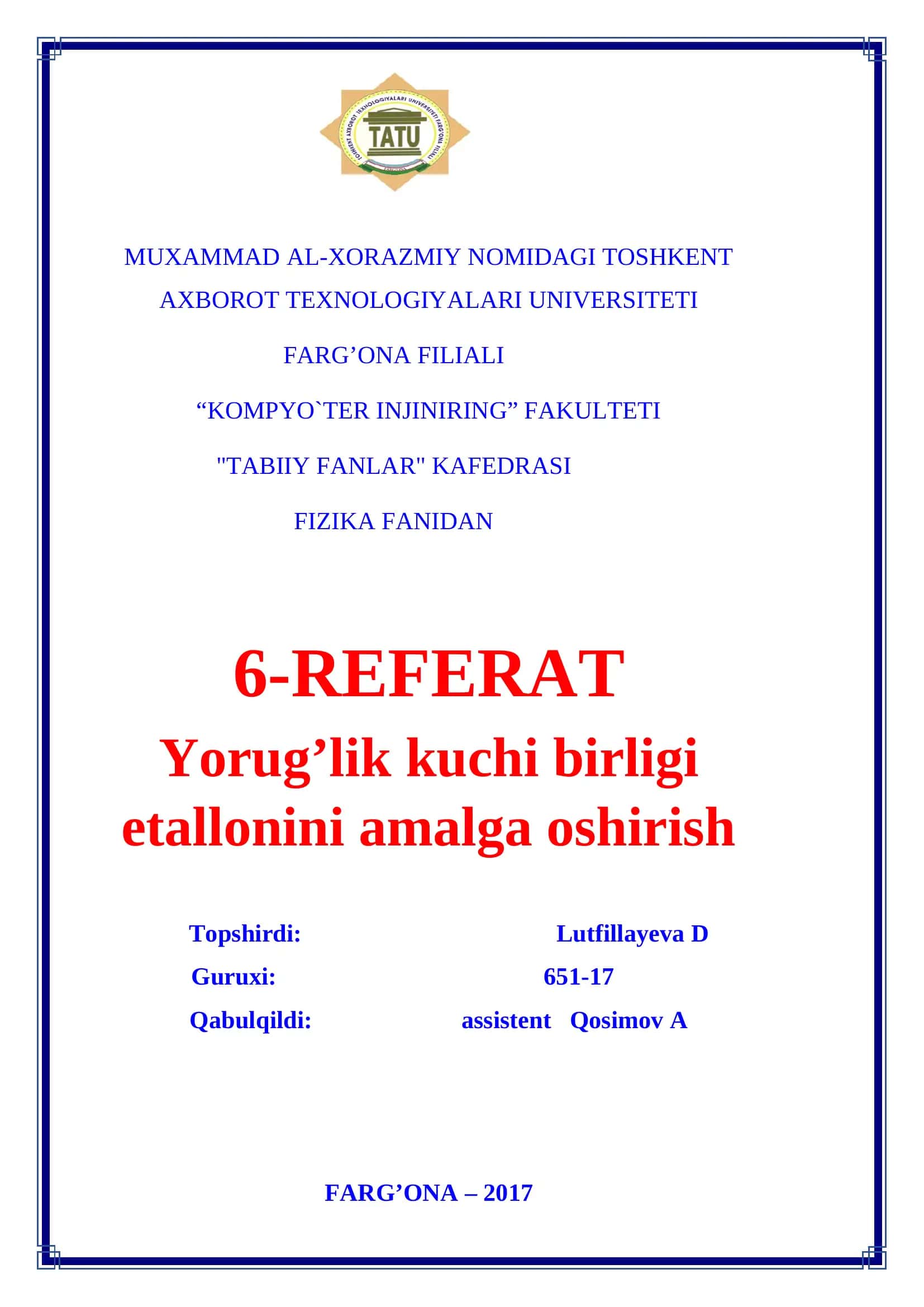 Yorug’lik kuchi birligi etallonini amalga oshirish