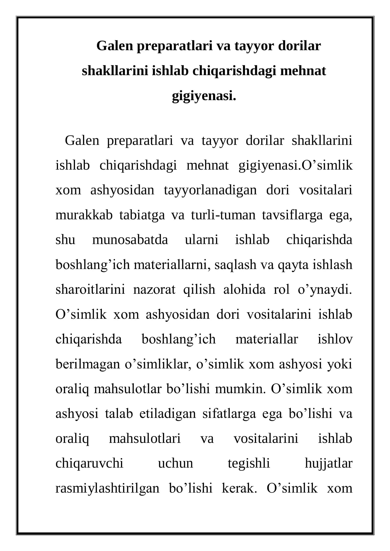 O’simlik xom ashyosidan tayyor dorilar