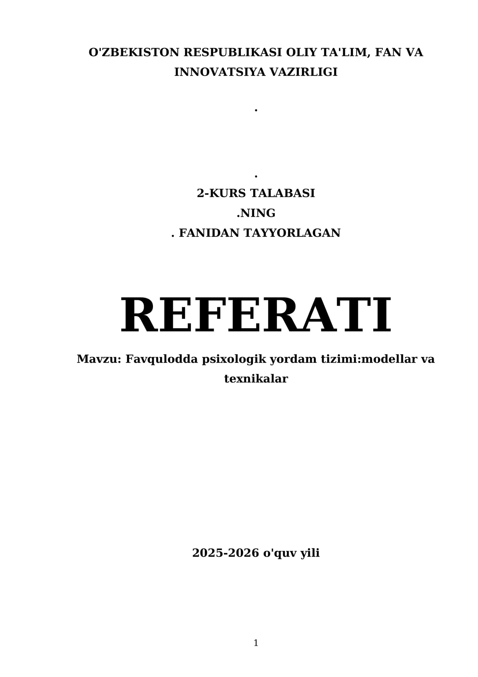 Favqulodda psixologik yordam tizimi:modellar va texnikalar