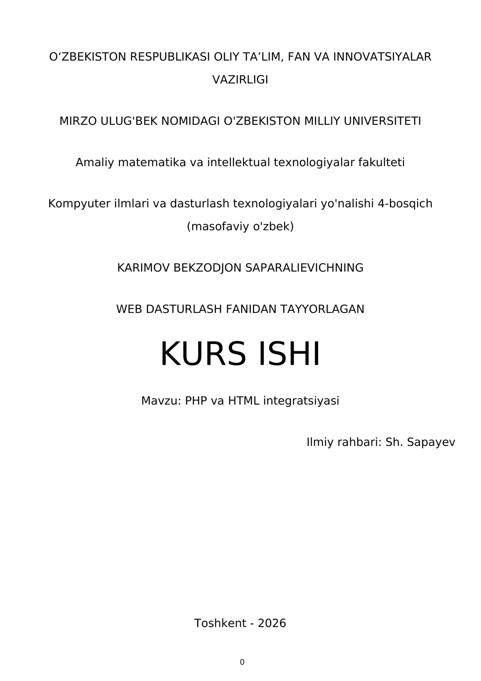 PHP va HTML integratsiyasi