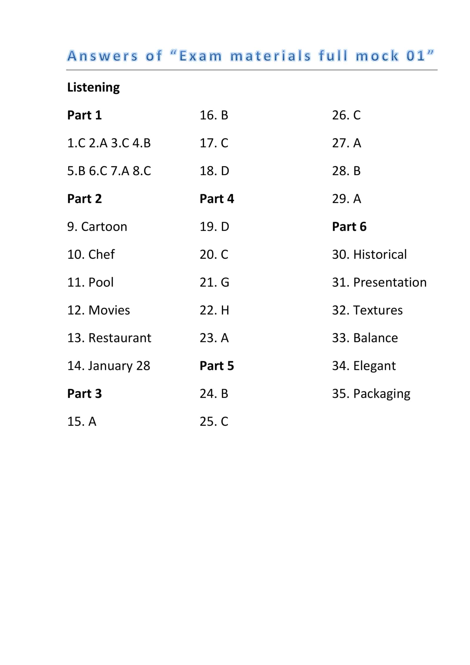 Listening Practice Test Summary
