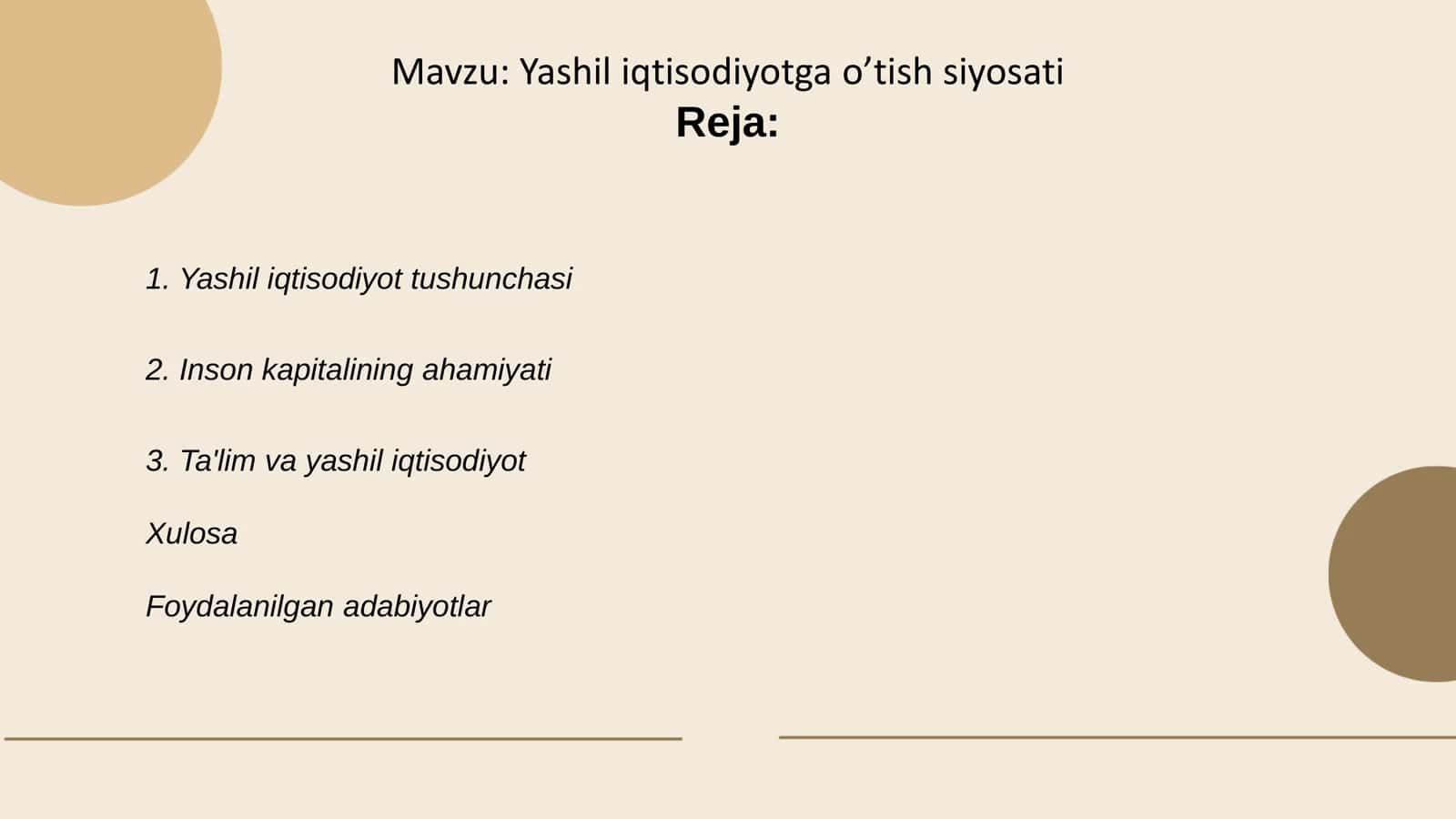 Yashil iqtisodiyotga o’tish siyosati