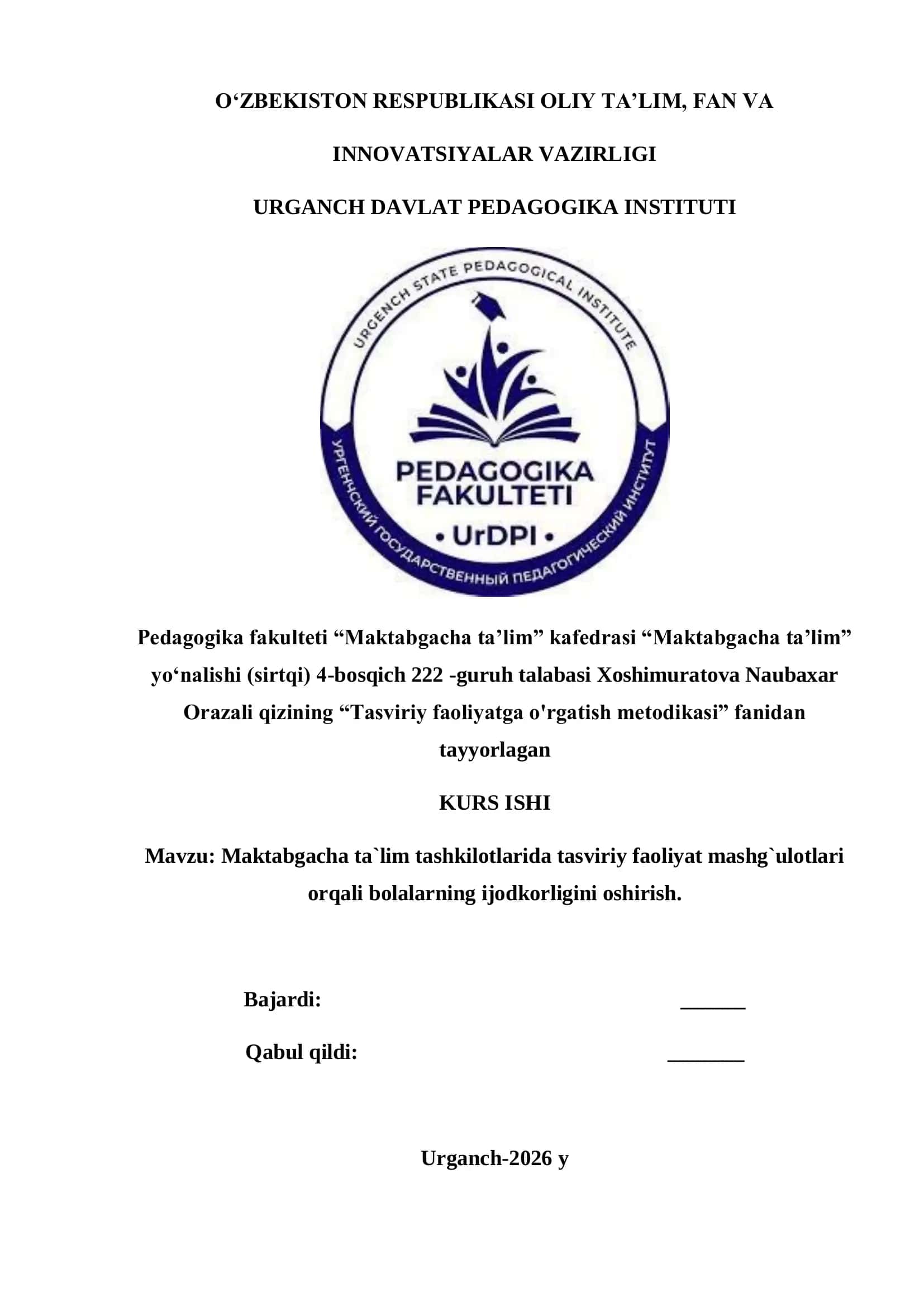 Tasviriy faoliyatga o‘rgatish