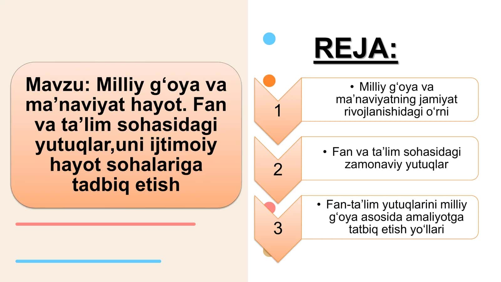 Milliy gʻoya va maʼnaviyat hayot. Fan va taʼlim sohasidagi yutuqlar,uni ijtimoiy hayot sohalariga tadbiq etish
