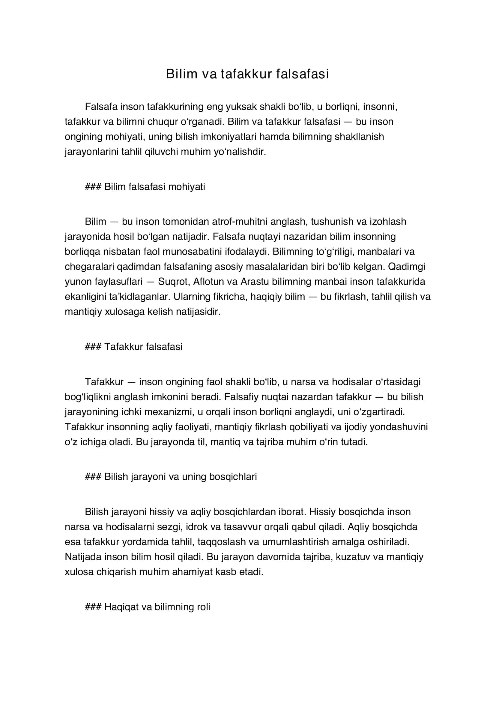 bilim va tafakkur falsafasi