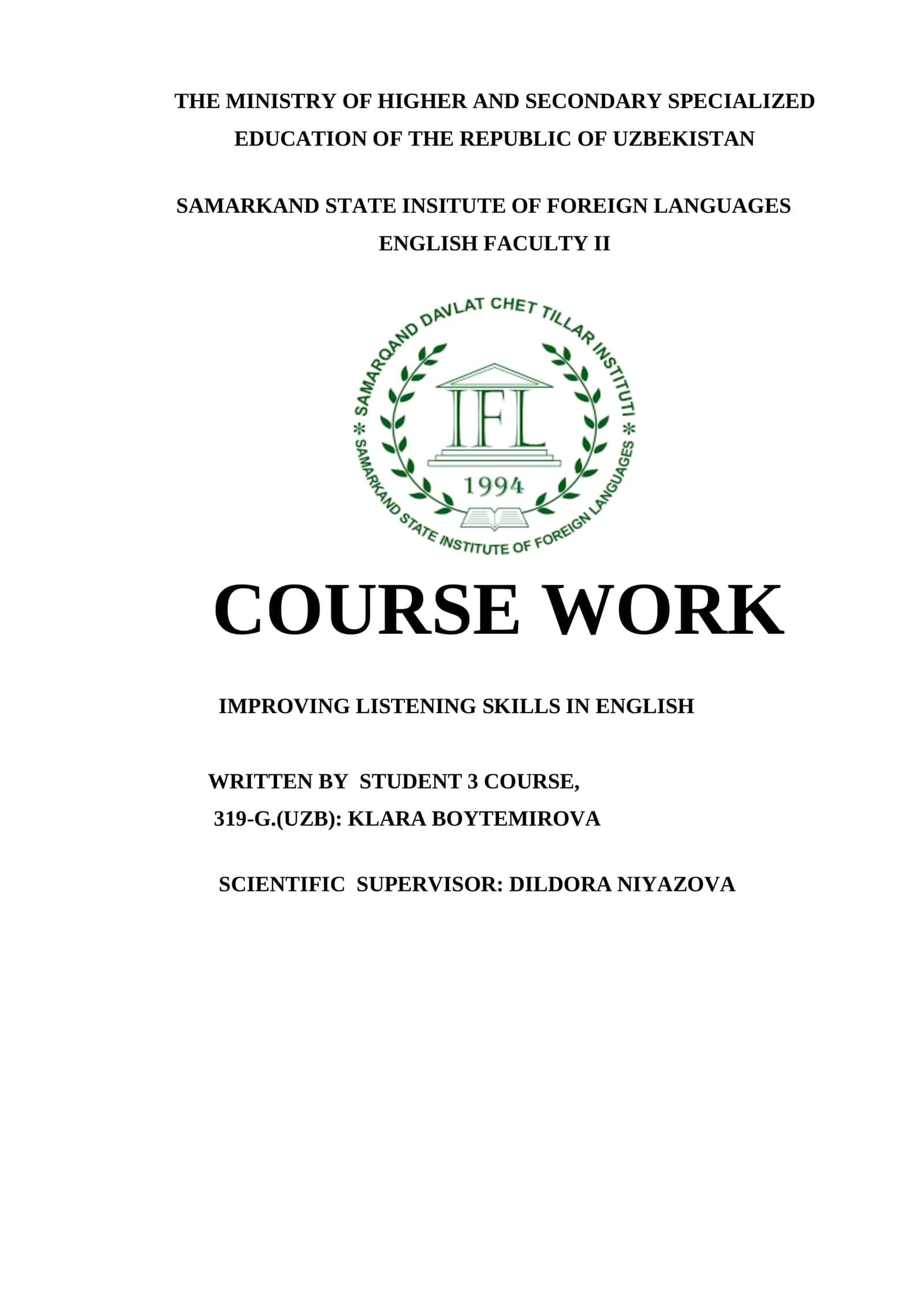 COURSE WORK: IMPROVING LISTENING SKILLS IN ENGLISH