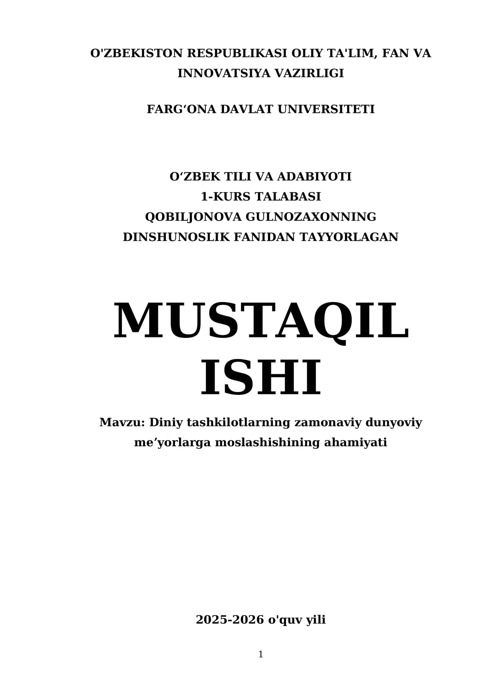 Diniy tashkilotlarning zamonaviy dunyoviy meʼyorlarga moslashishining ahamiyati
