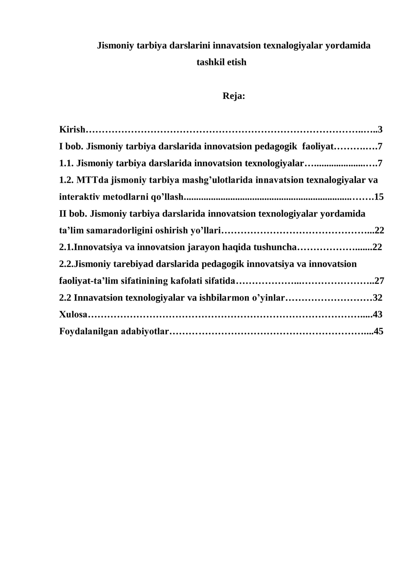 Jismoniy tarbiya darslarini innavatsion texnalogiyalar yordamida