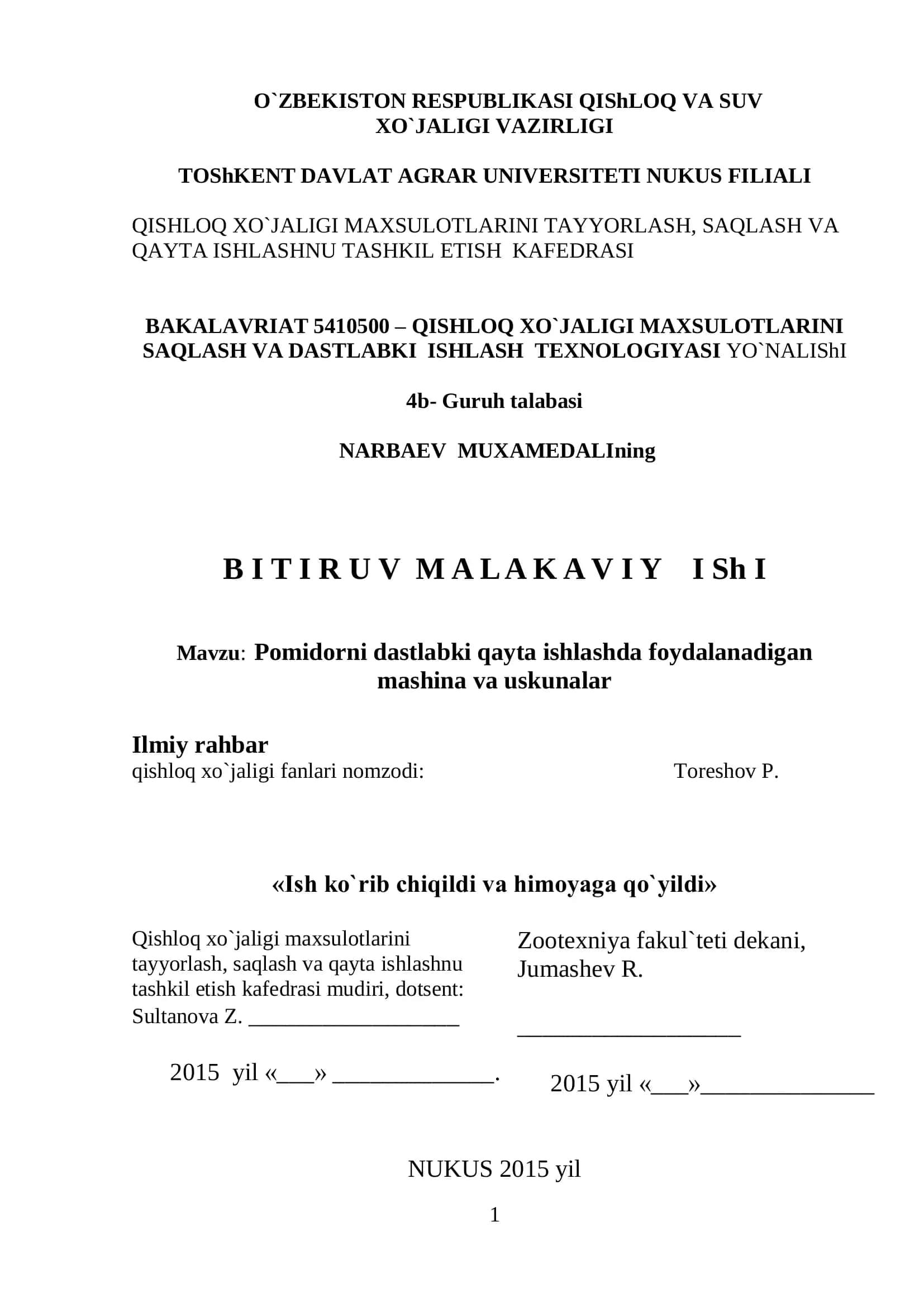 Pomidorni dastlabki qayta ishlashda foydalanadigan mashina va uskunalar