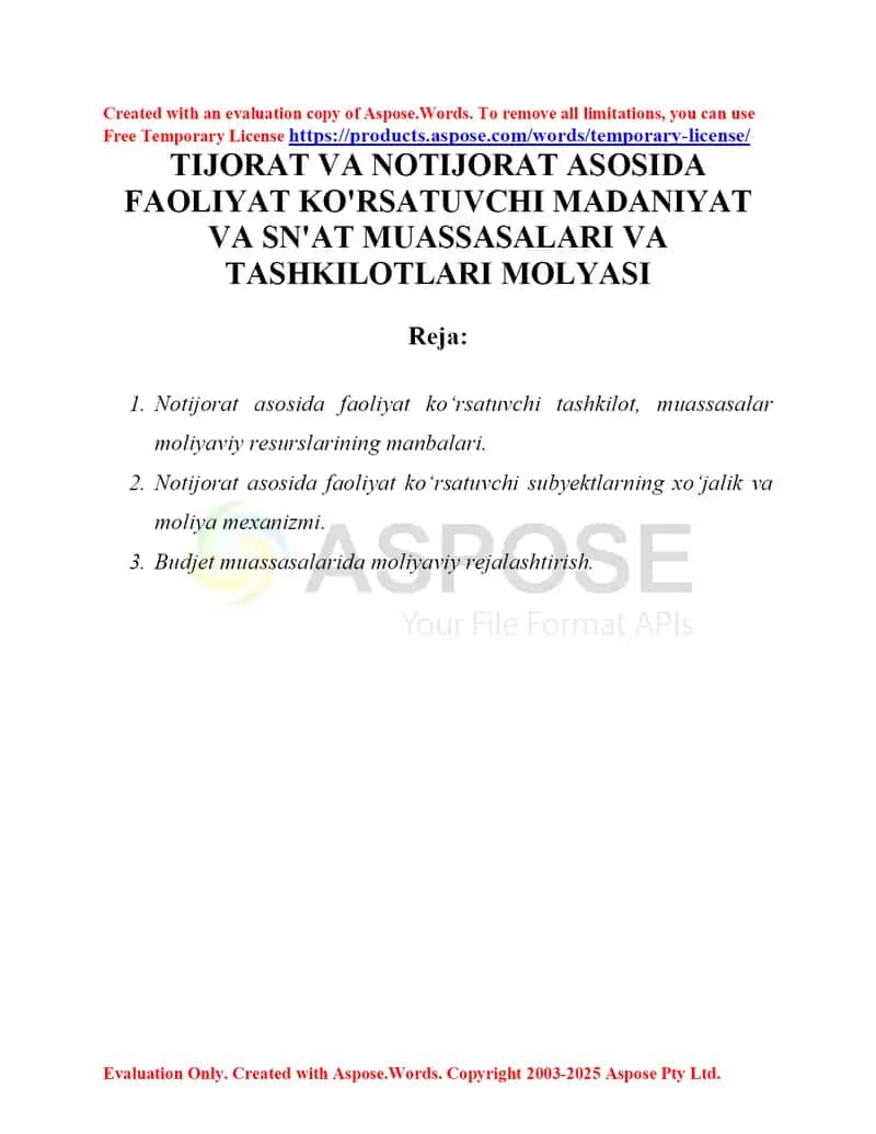 Tijorat va notijorat asosida faoliyat ko'rsatuvchi madaniyat