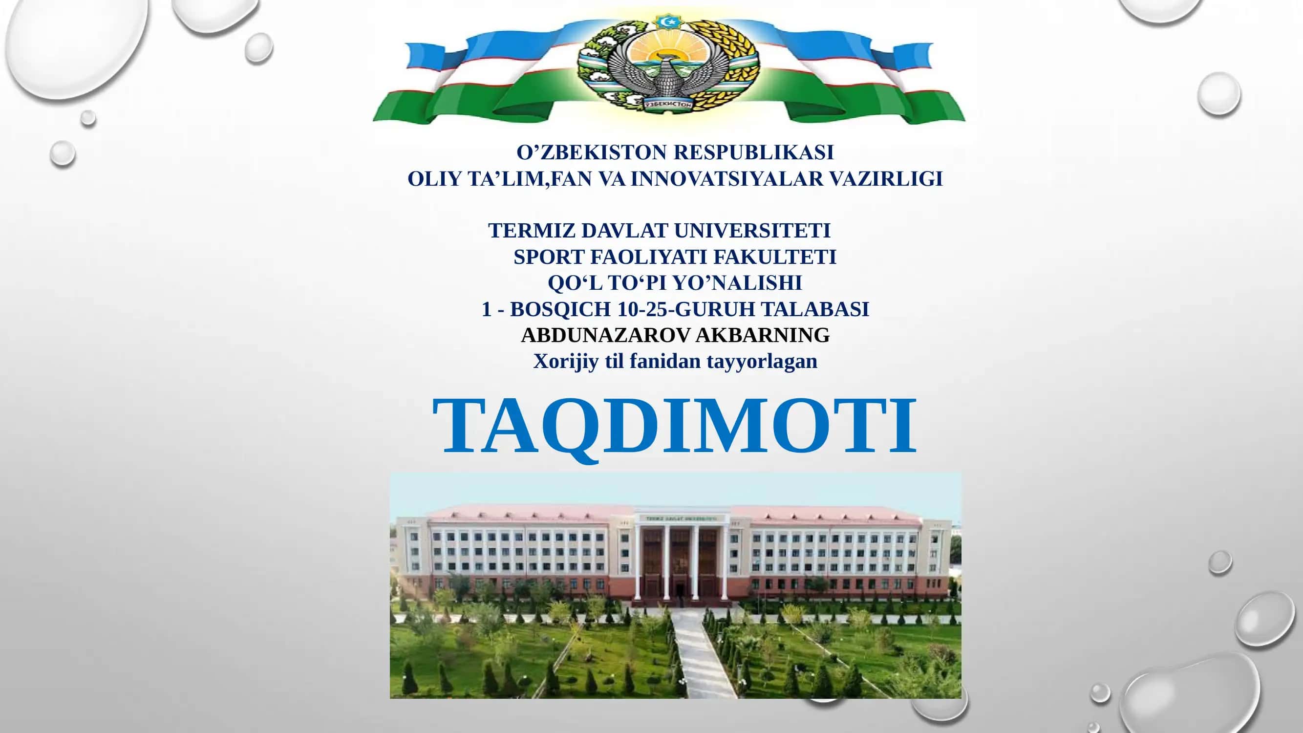 Xorijiy til fanidan tayyorlagan