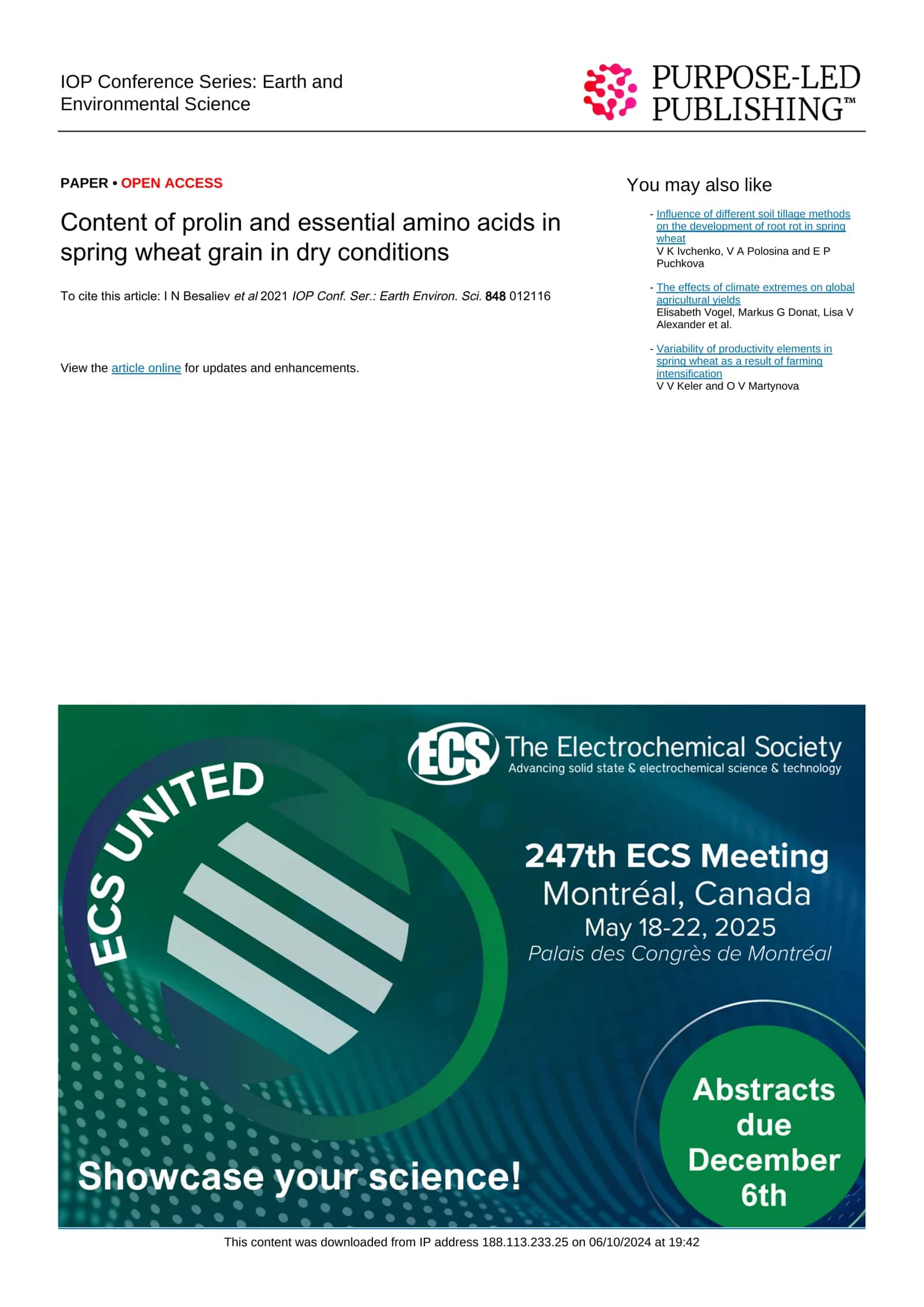 Content of prolin and essential amino acids in spring wheat grain in dry conditions
