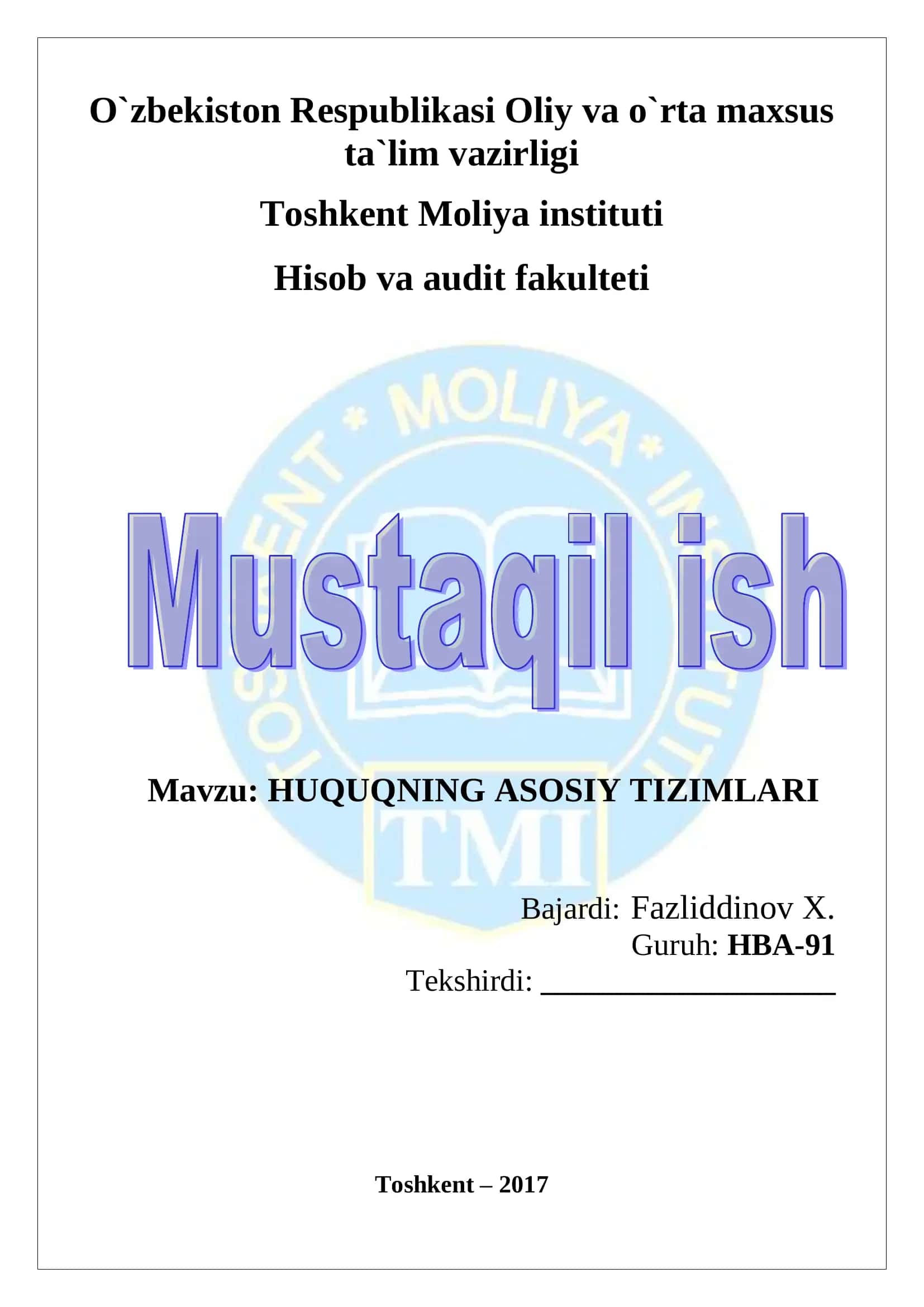 HUQUQNING ASOSIY TIZIMLARI