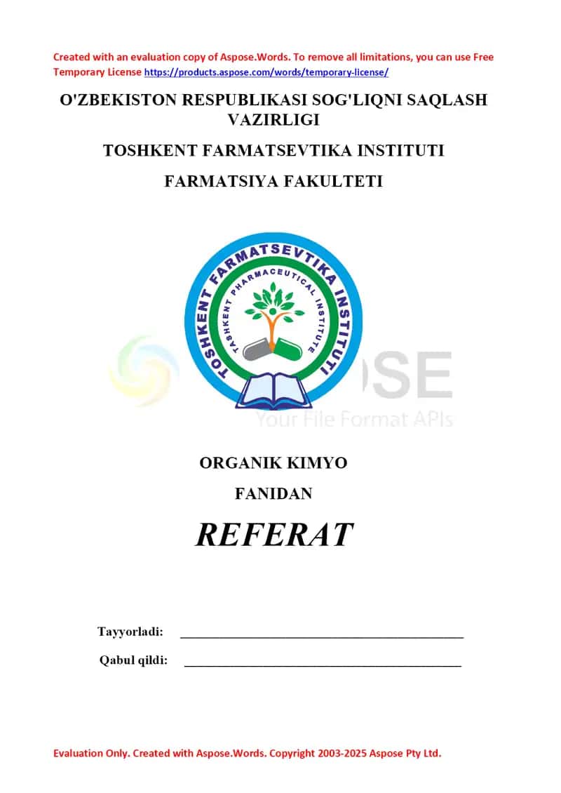 8. Organik galogen birikmalarning olinish usullari. Referat 12 bet