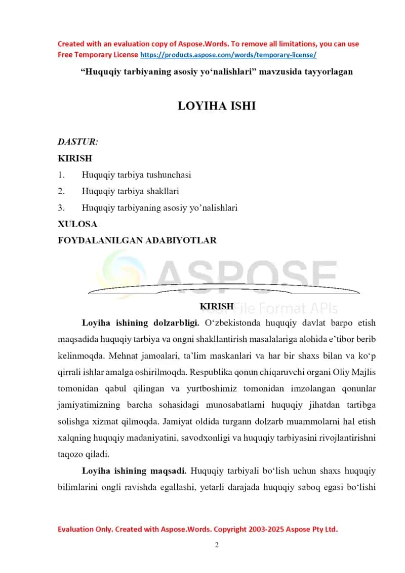 Huquqiy tarbiyaning asosiy yo‘nalishlari