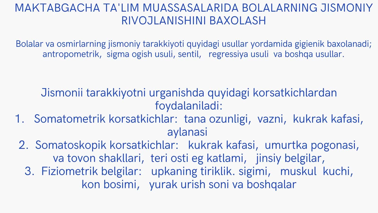 MAKTABGACHA TA'LIM MUASSASALARIDA BOLALARNING JISMONIY RIVOJLANISHINI BAXOLASH