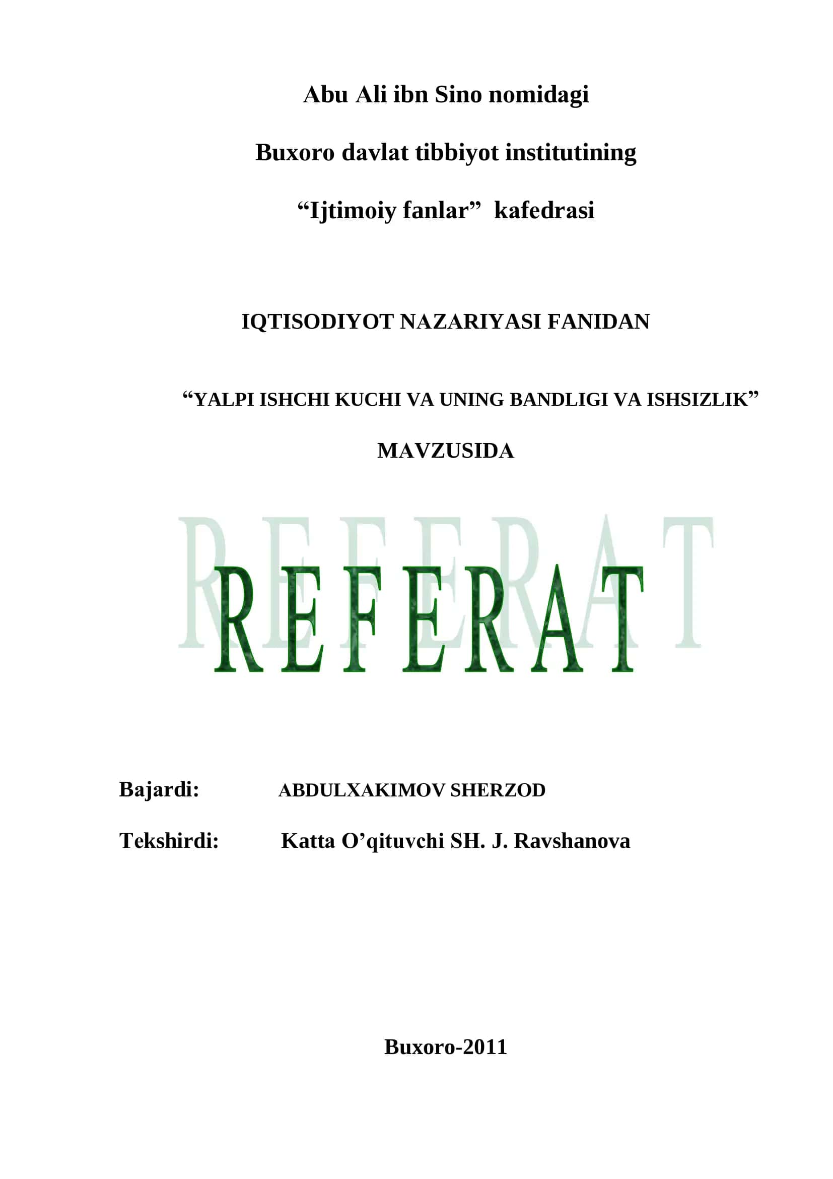 IQTISODIYOT NAZARIYASI FANIDAN