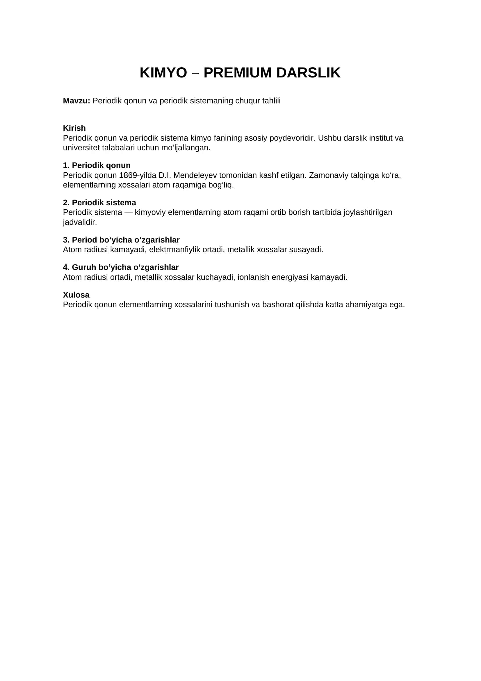 kimyo kollej va instut uchun