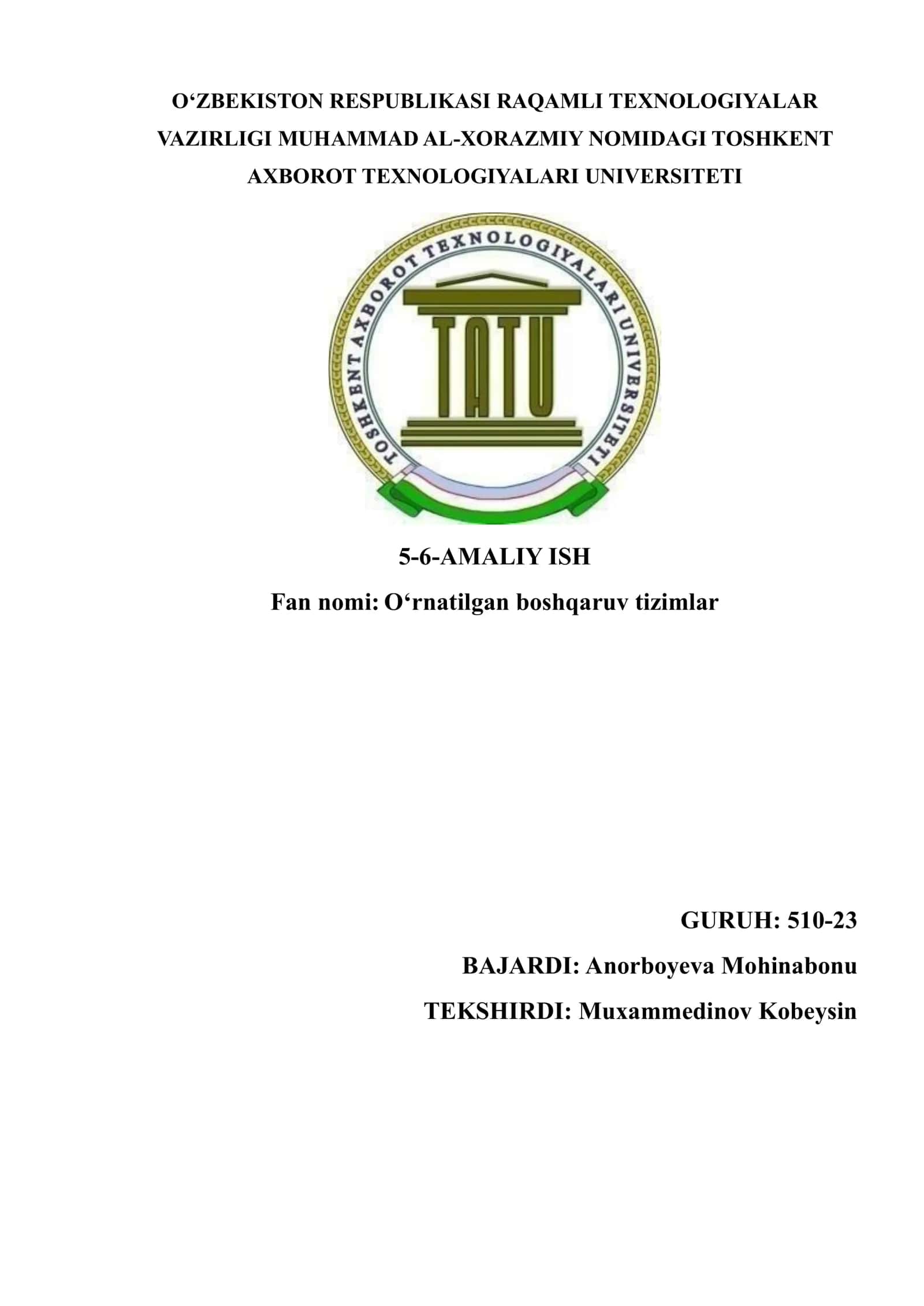 O‘rnatilgan boshqaruv tizimlarda infraqizil nurlar orqali ma’lumot uzatish jarayonini loyihalash