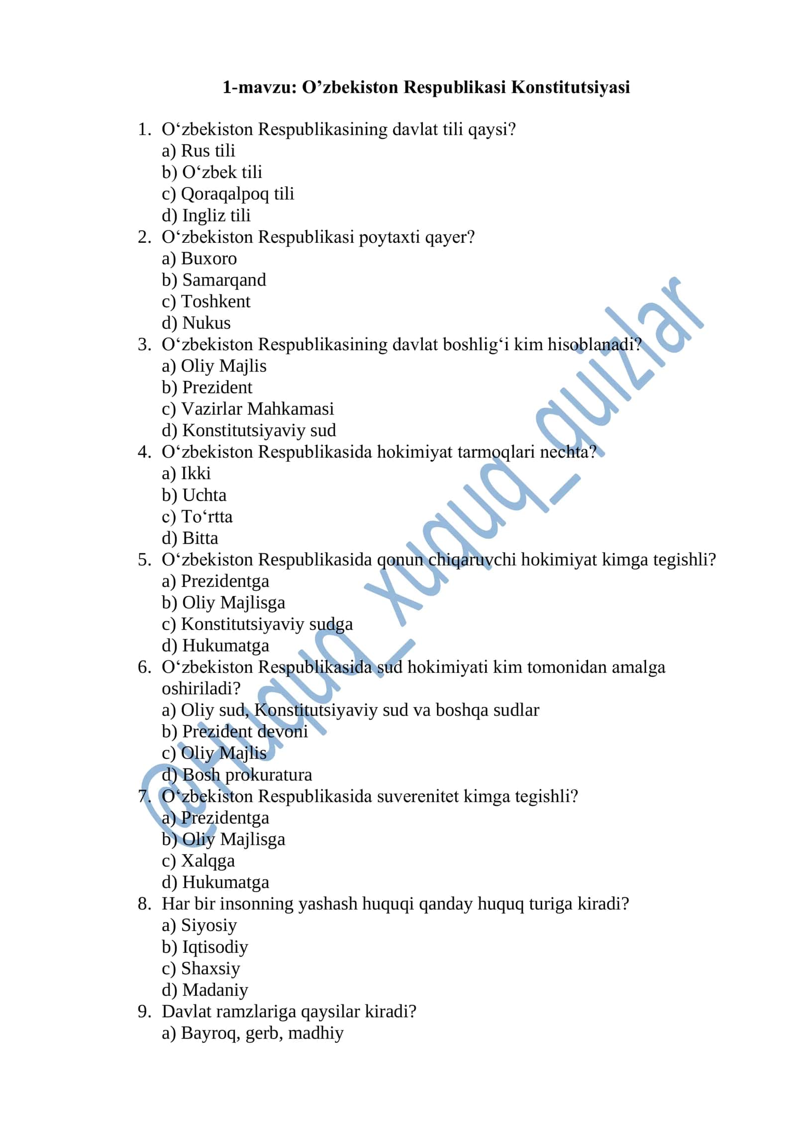 O’zbekiston Respublikasi Konstitutsiyasi