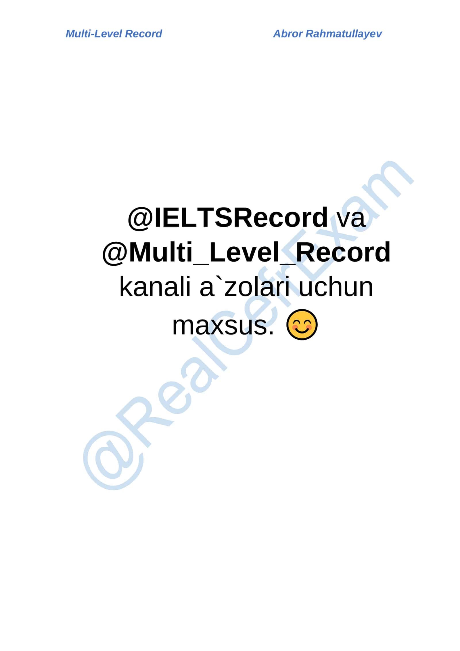 Multi-Level Record Abror Rahmatullayev