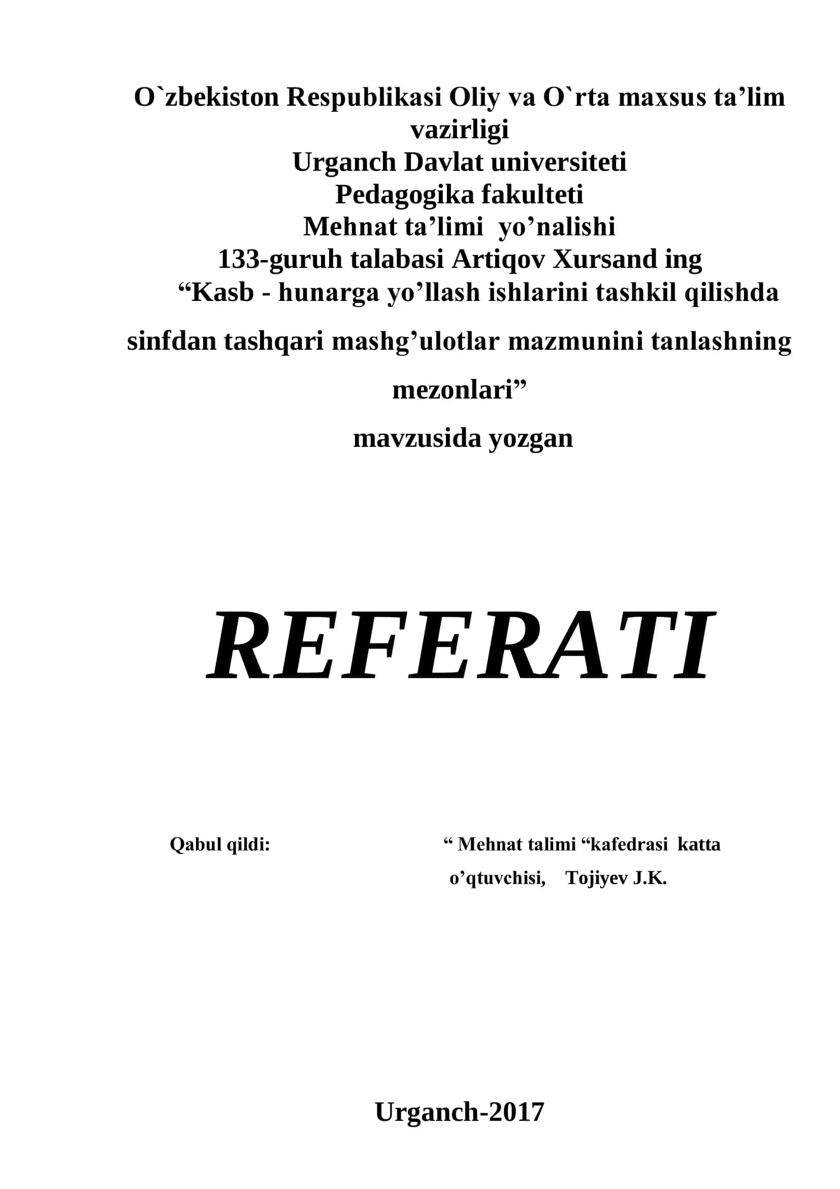 Mehnat ta’limi yo’nalishi