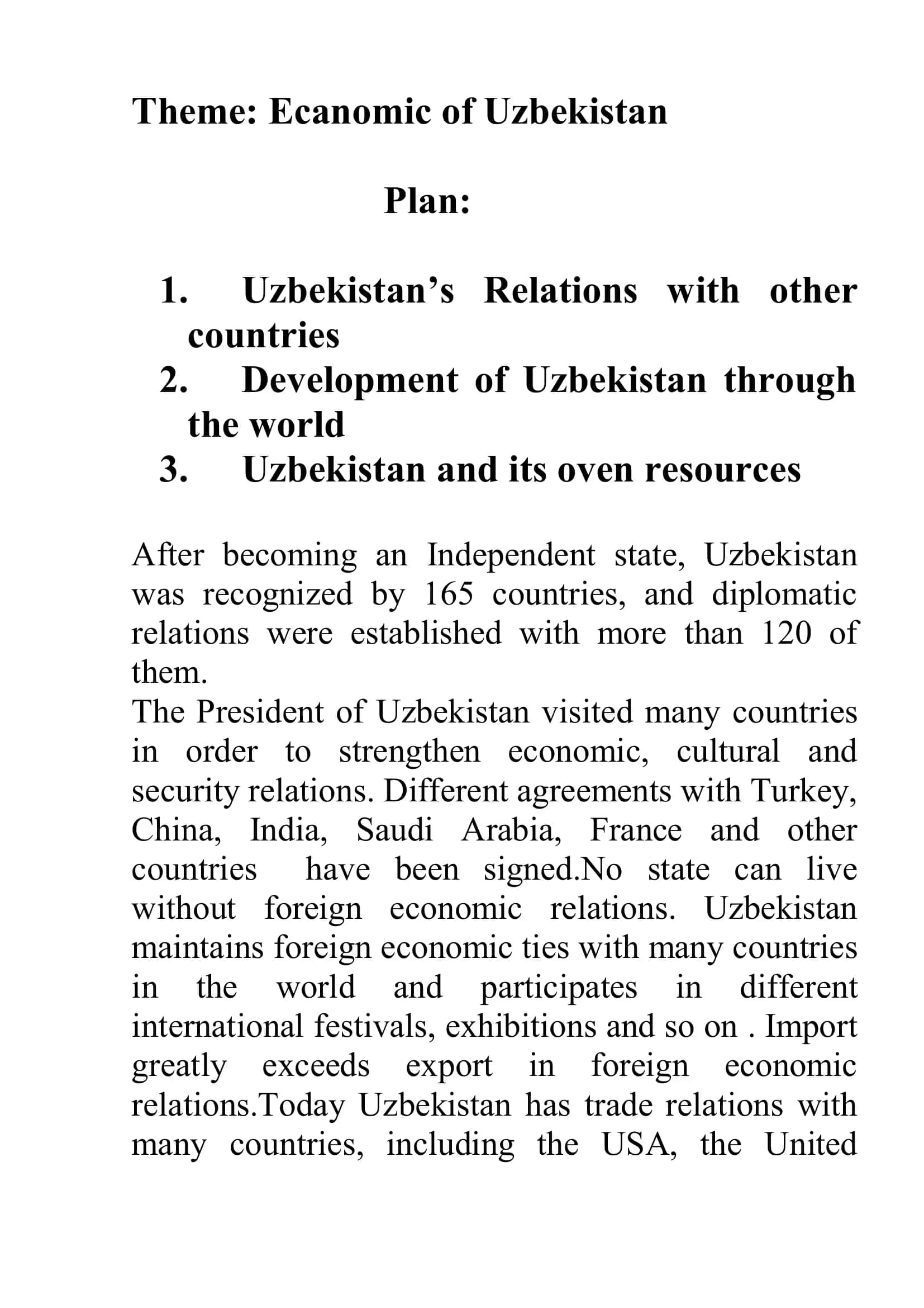 Economic Development of Uzbekistan