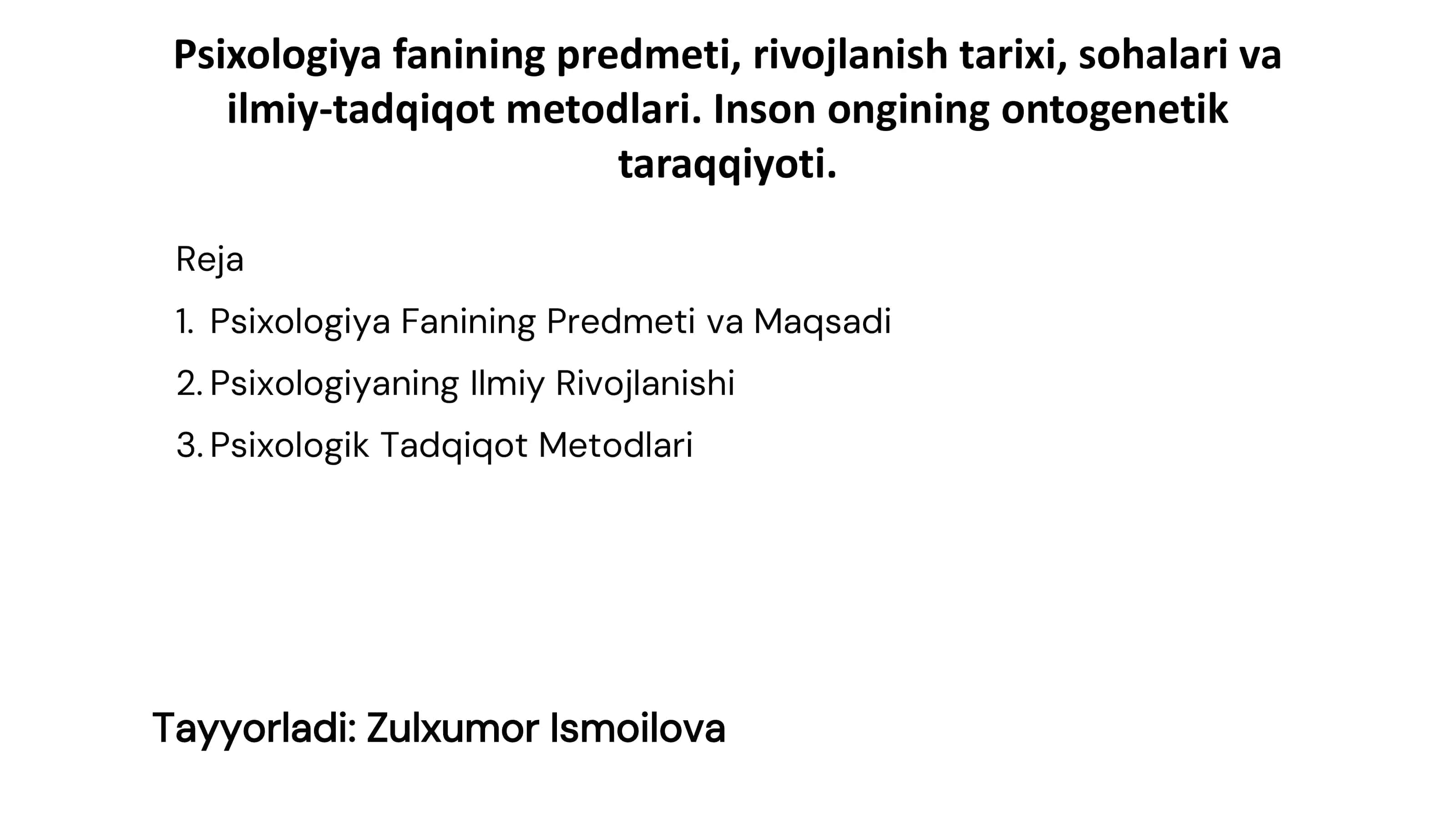 Psixologiya Fanining Predmeti va Maqsadi