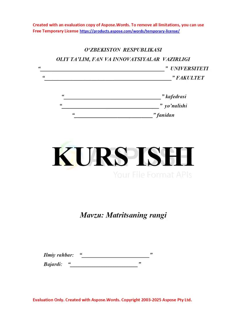Matritsaning rangi kurs ishi
