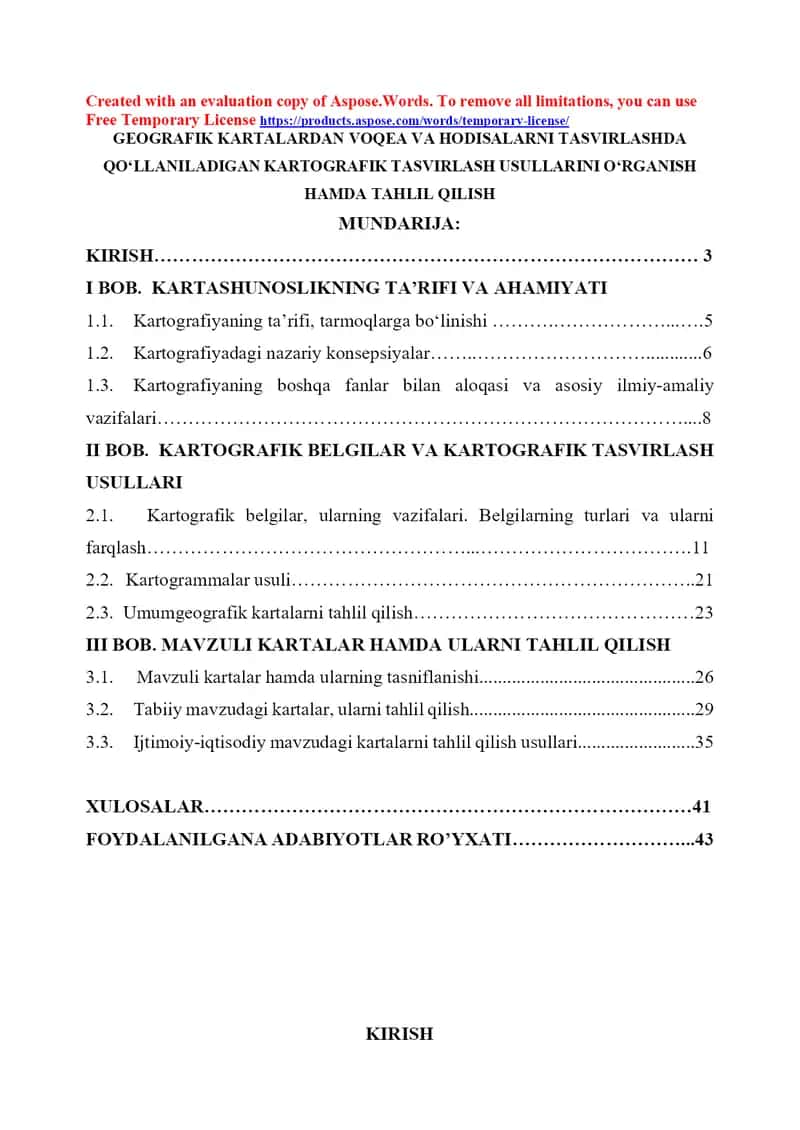 GEOGRAFIK KARTALARDAN VOQEA VA HODISALARNI TASVIRLASHDA QOʻLLANILADIGAN KARTOGRAFIK TASVIRLASH USULLARINI OʻRGANISH HAMDA TAHLIL QILISH