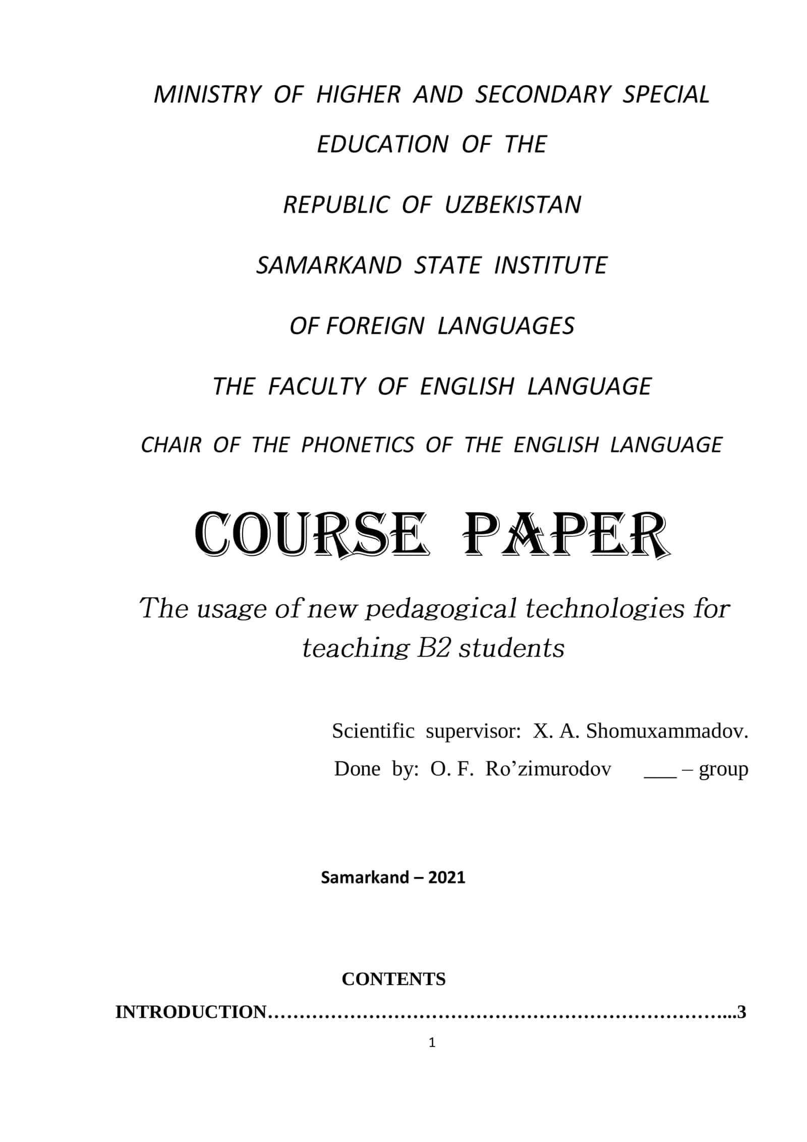 Course paper on teaching writing in ESL classrooms