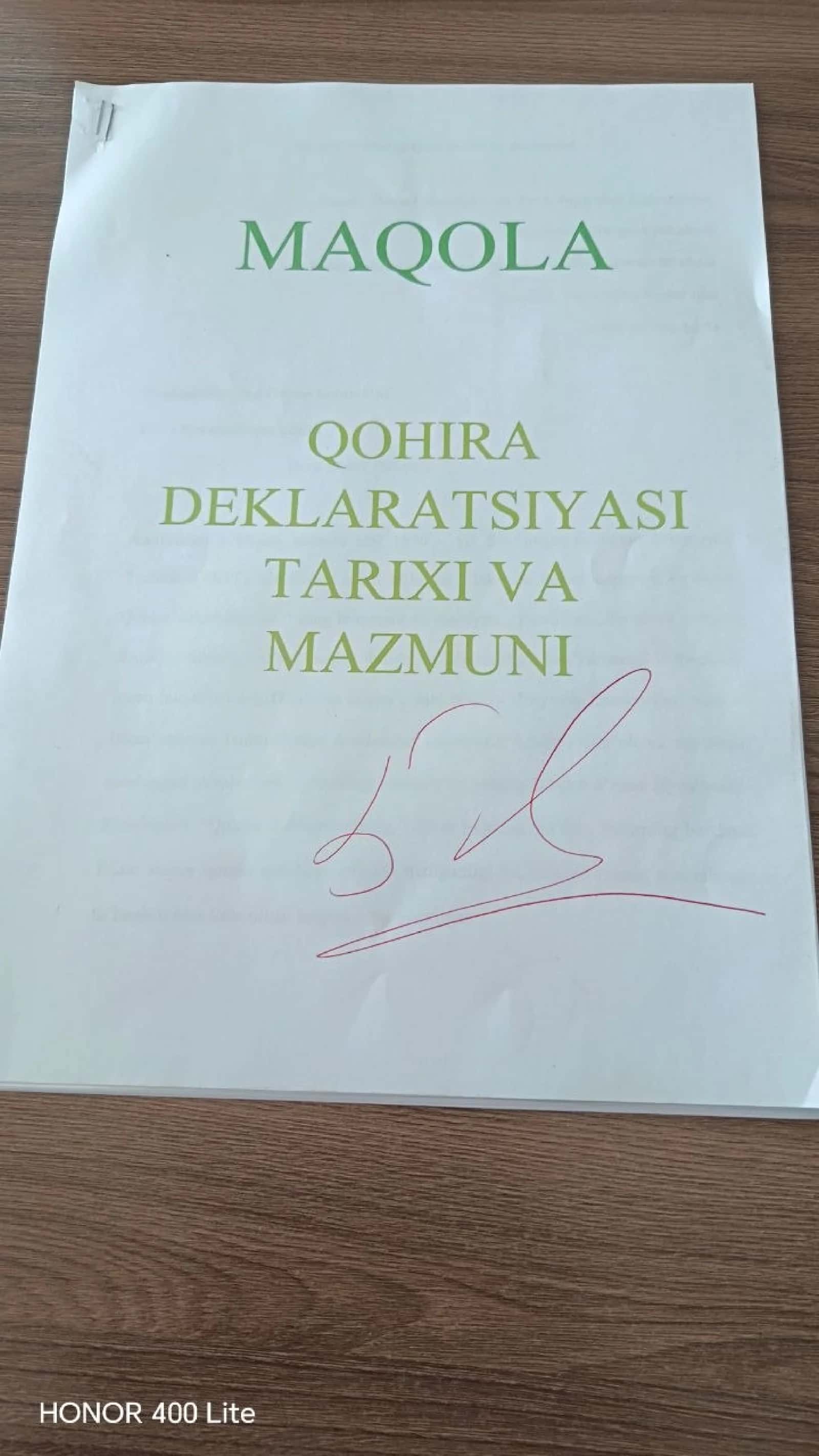 Qohira deklaratsiyasi tarixi va mazmuni haqida maqola