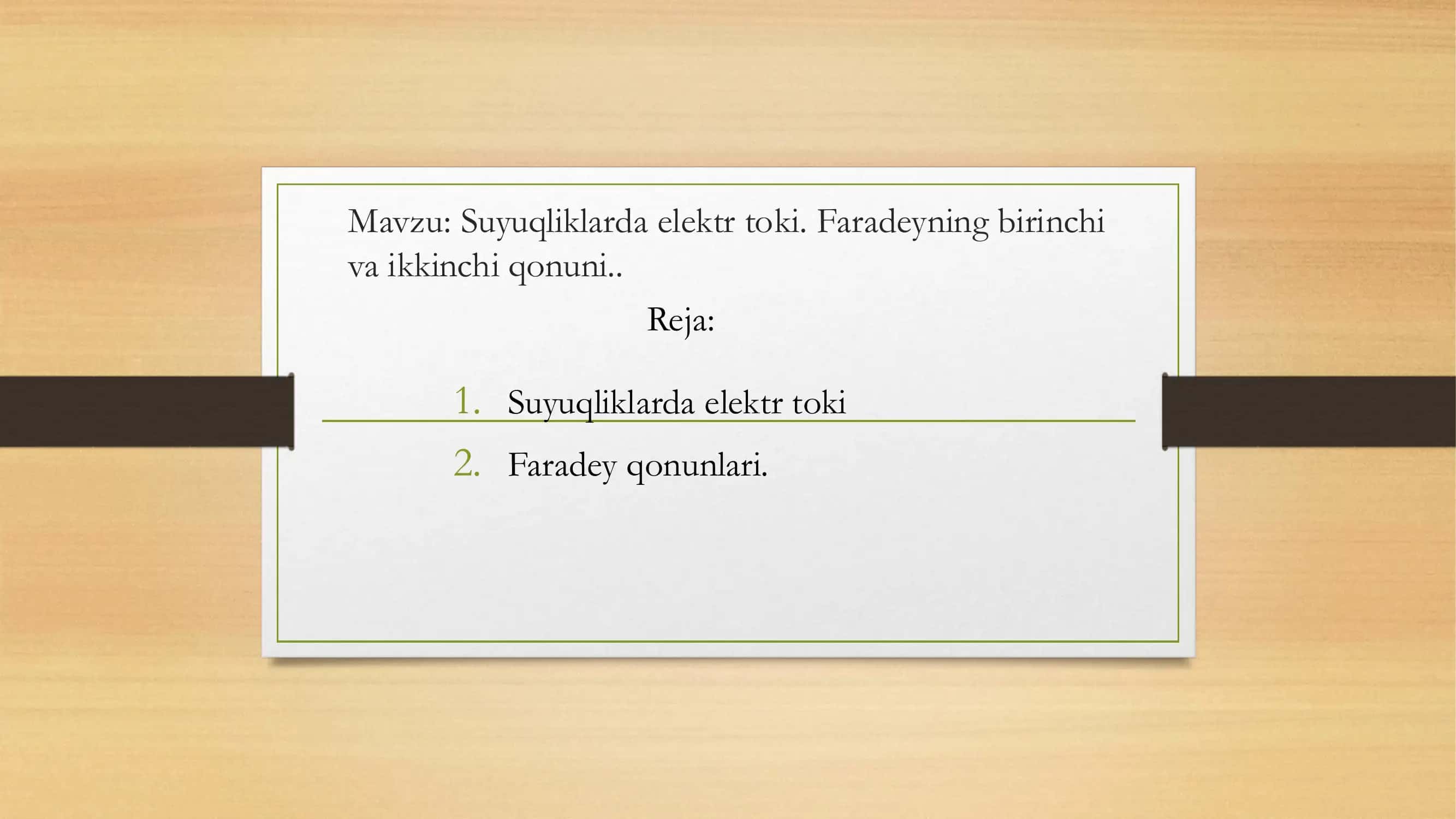 Suyuqliklarda elektr toki. Faradeyning birinchi va ikkinchi qonuni