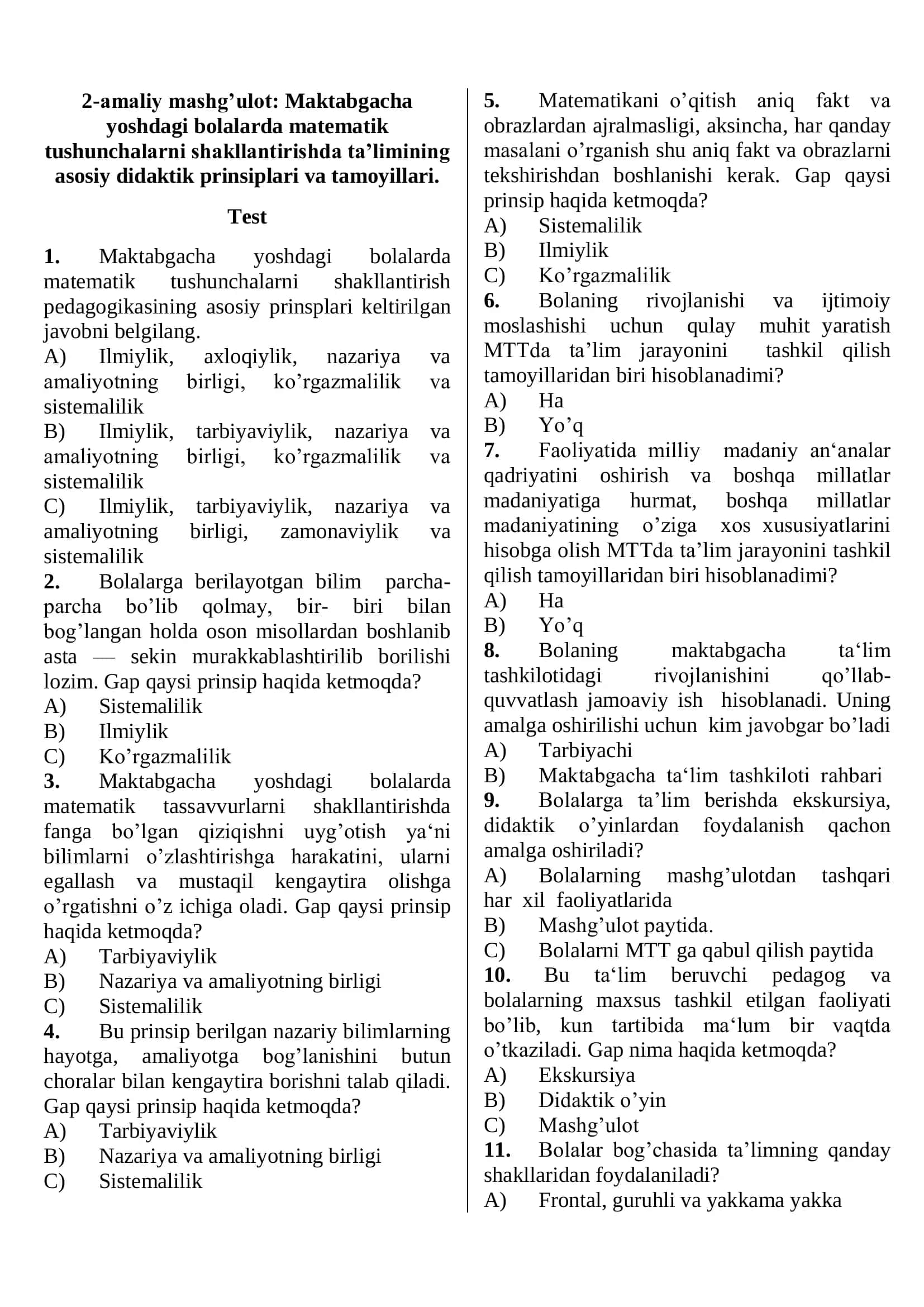 Maktabgacha yoshdagi bolalarda matematik tushunchalarni shakllantirish