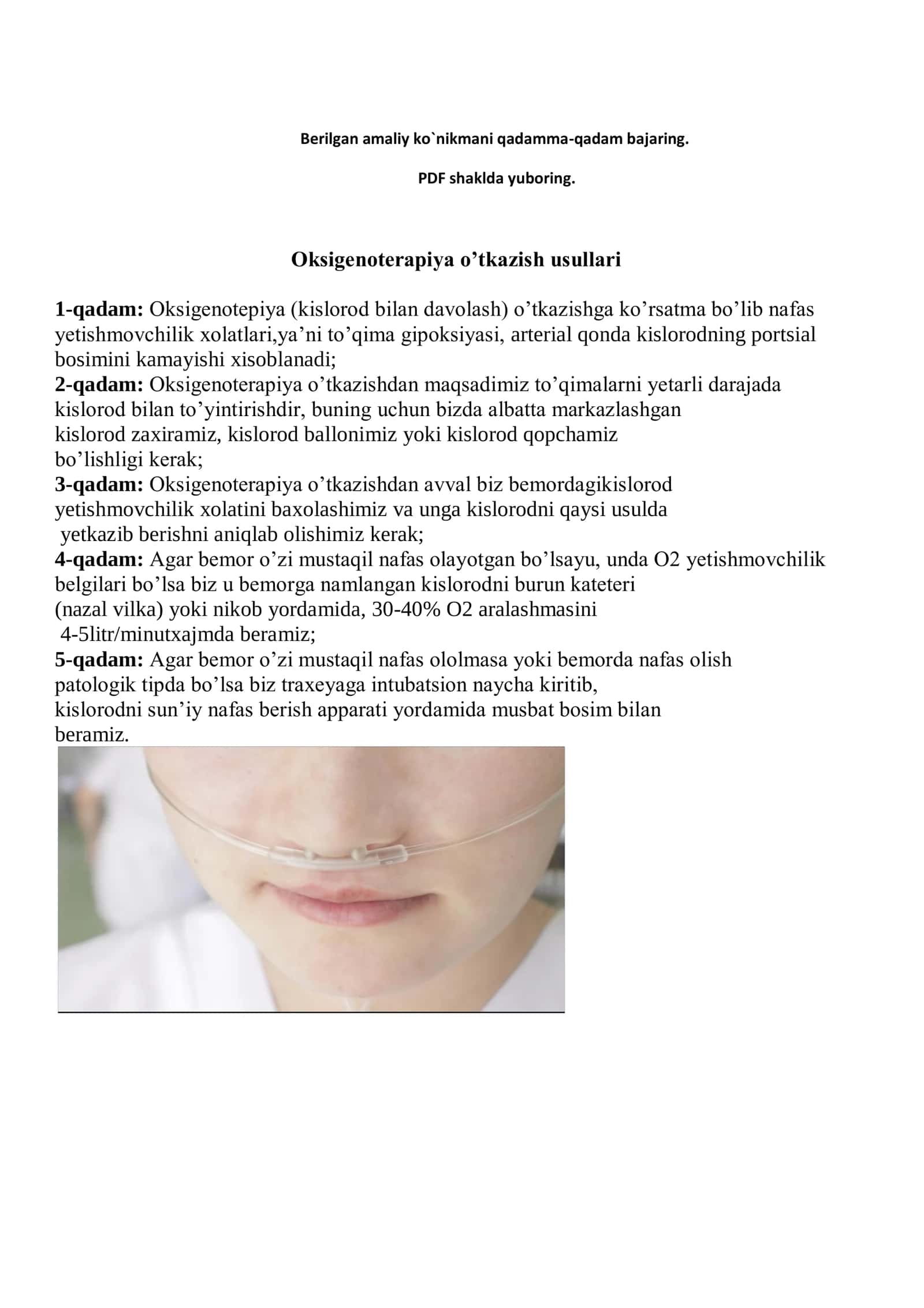 Oksigenoterapiya oʼtkazish usullari