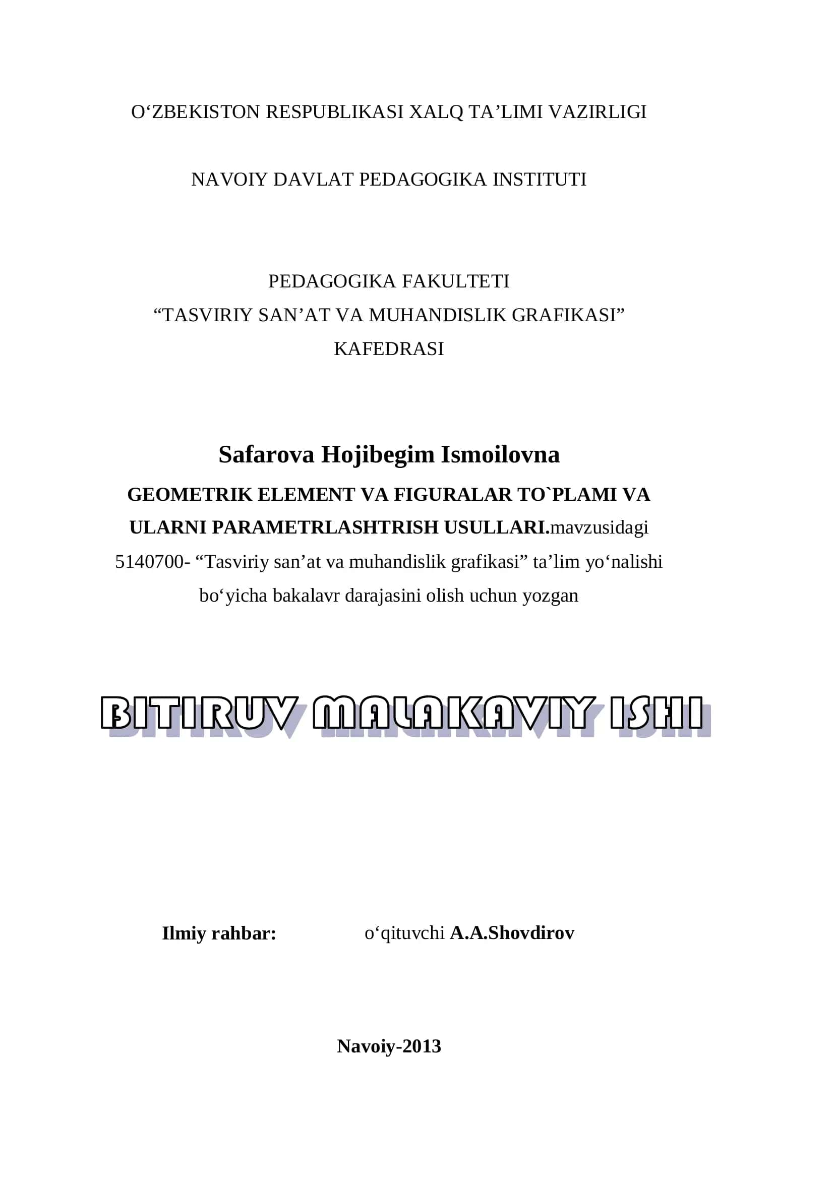 TASVIRIY SAN’AT VA MUHANDISLIK GRAFIKASI