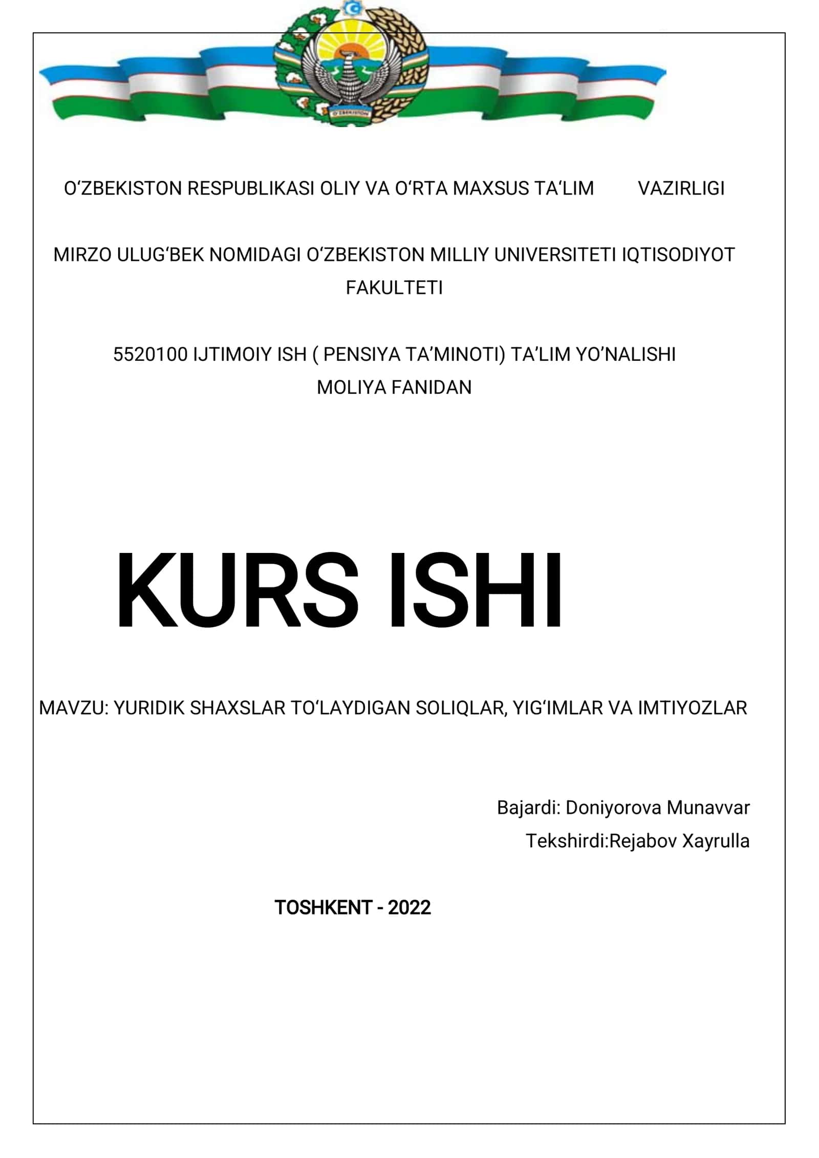 Yuridik shaxslar to'laydigan kursi soliq to'lash bo'yicha xorijiy davlatlar tajribasi