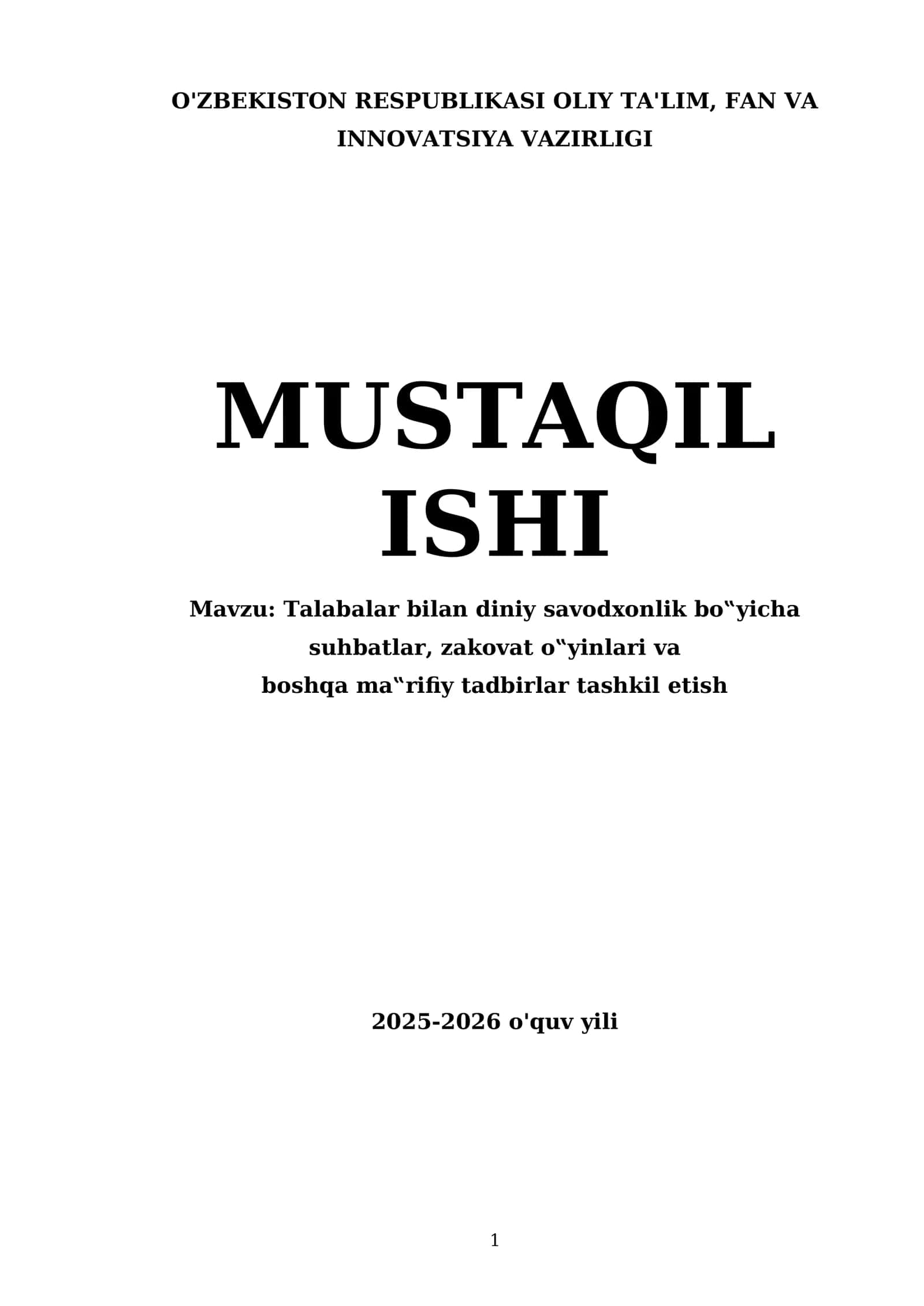 Talabalar bilan diniy savodxonlik bo‟yicha suhbatlar, zakovat o‟yinlari va boshqa ma‟rifiy tadbirlar tashkil etish