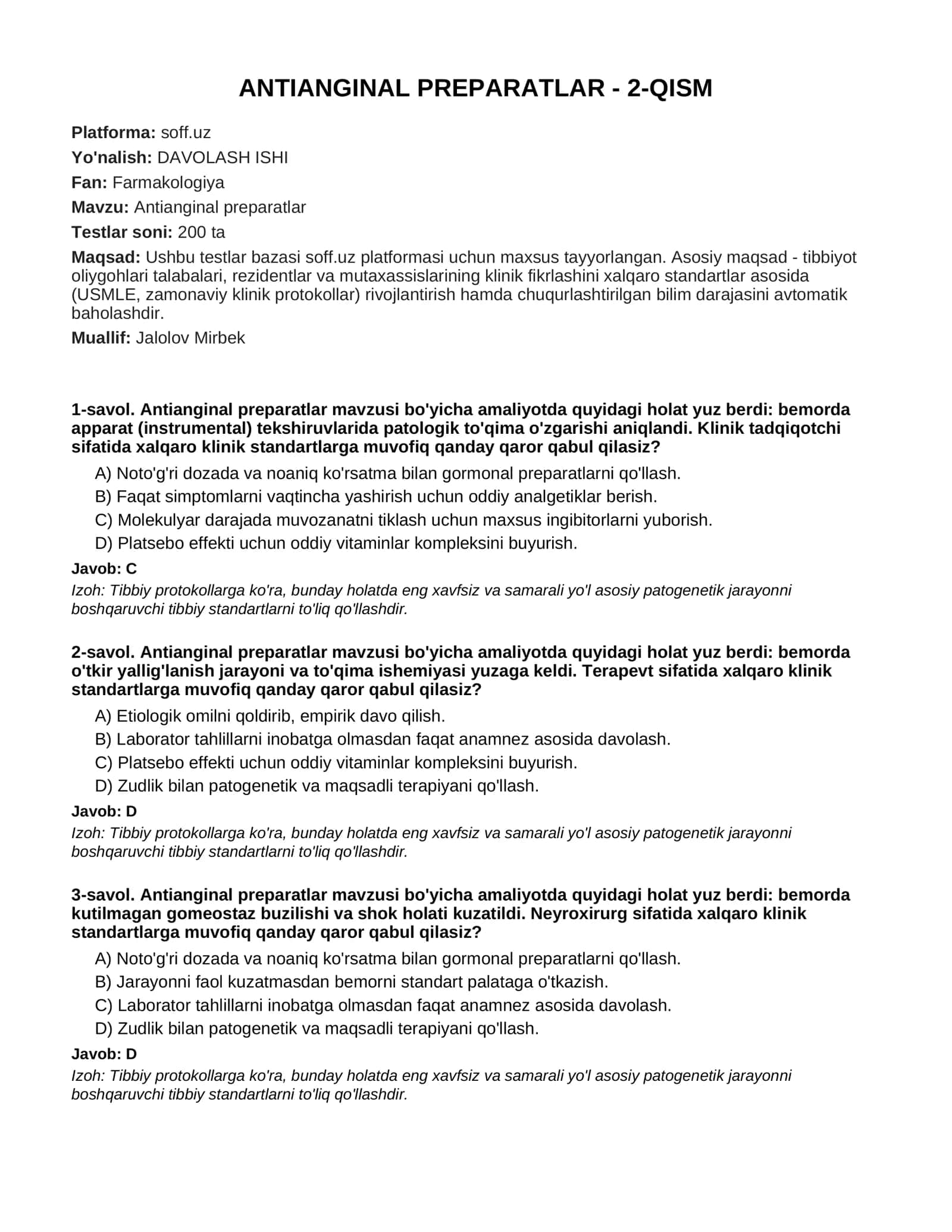 ANTIANGINAL PREPARATLAR - 2-QISM