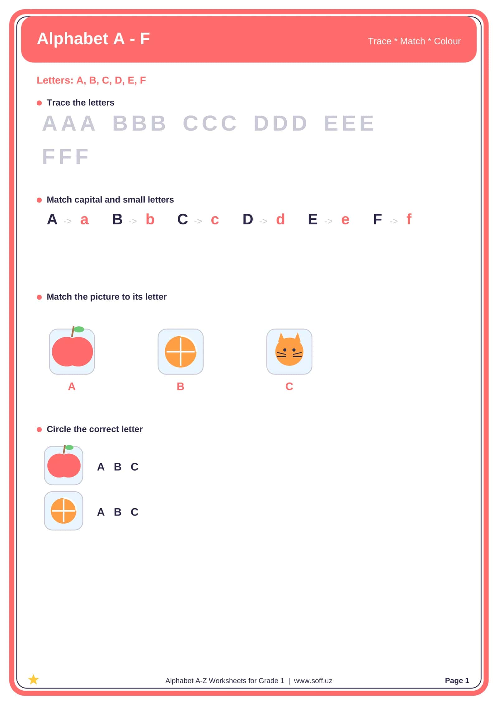 Alphabet A–Z Worksheets for Grade 1