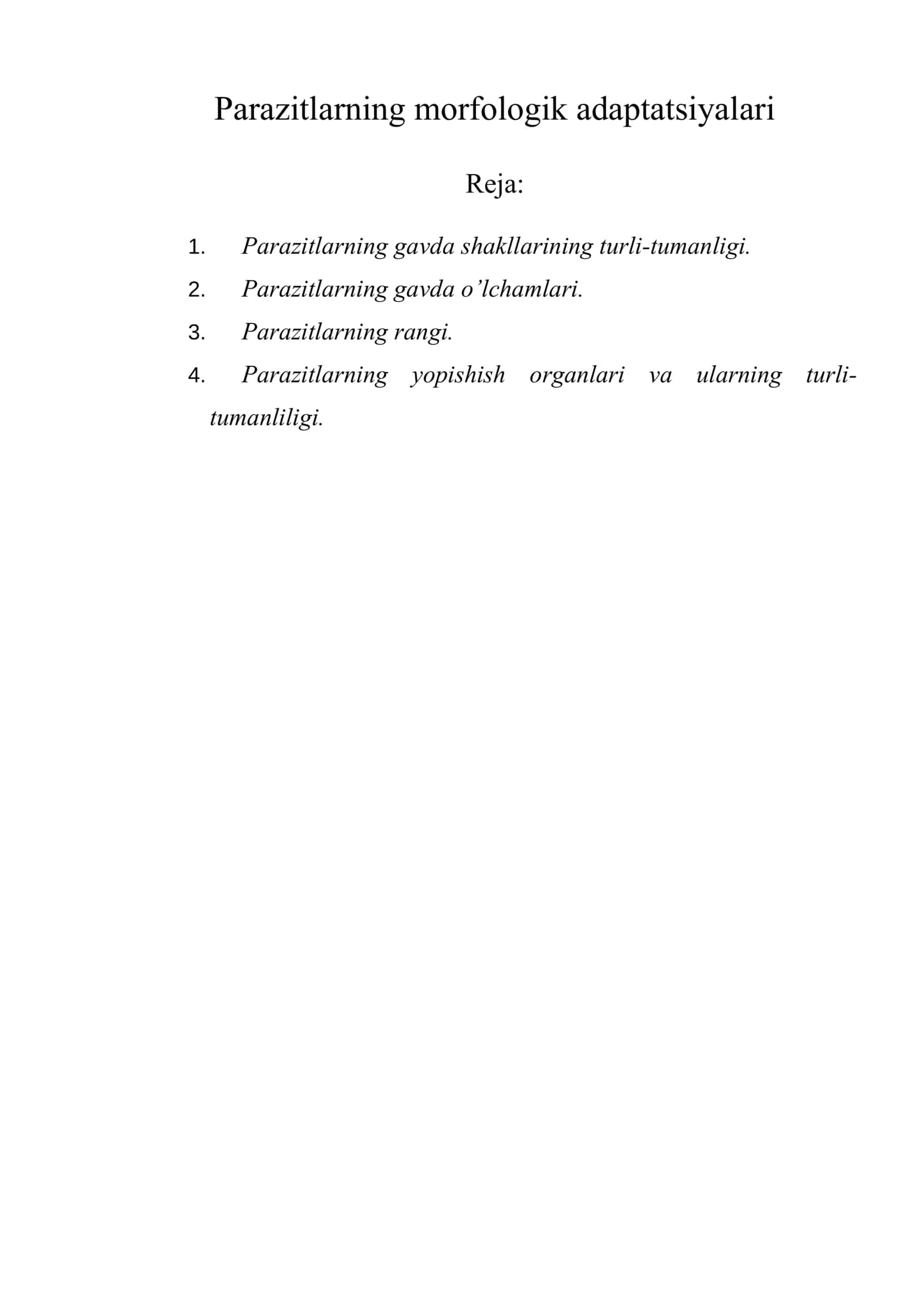 Parazitlarning morfologik adaptatsiyalari