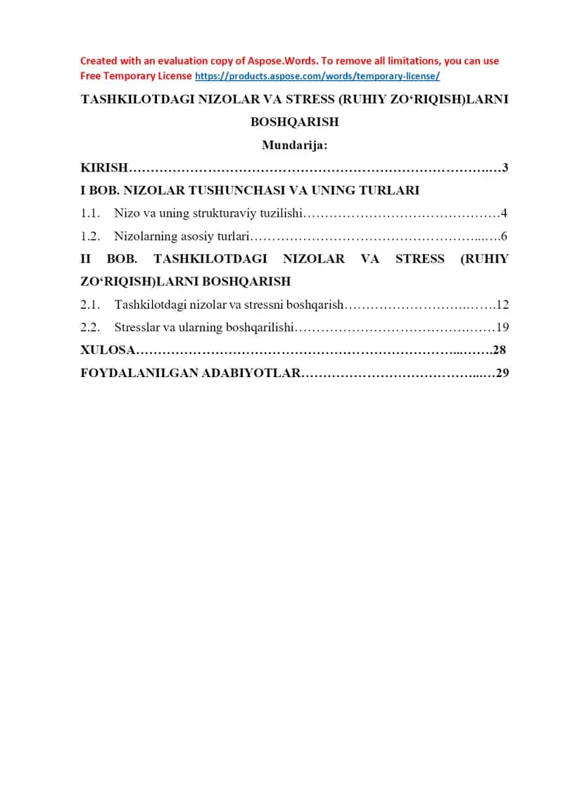 Tashkilotdagi nizolar va stress (ruhiy zo‘riqish)larni boshqarish