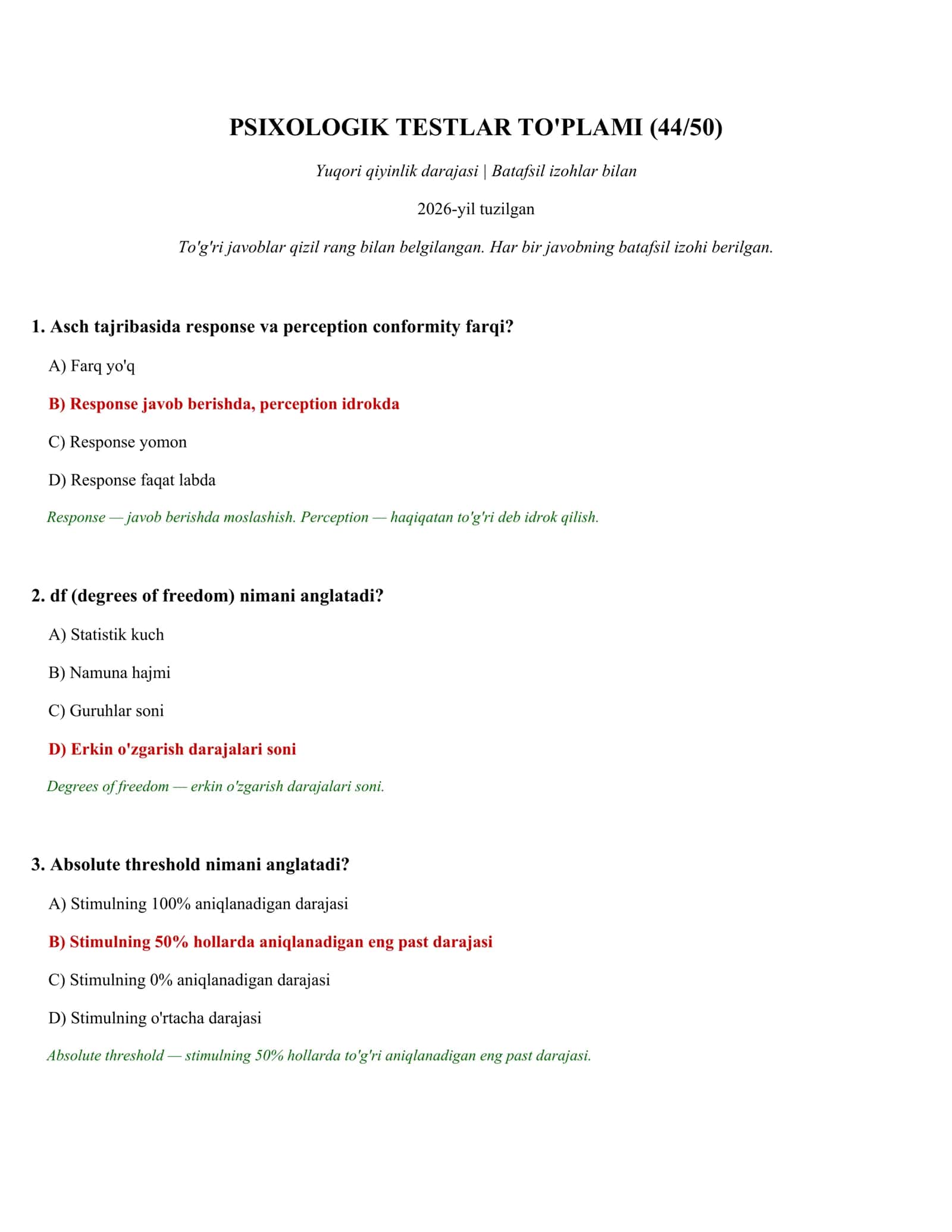 PSIXOLOGIK TESTLAR TO'PLAMI (44/50)