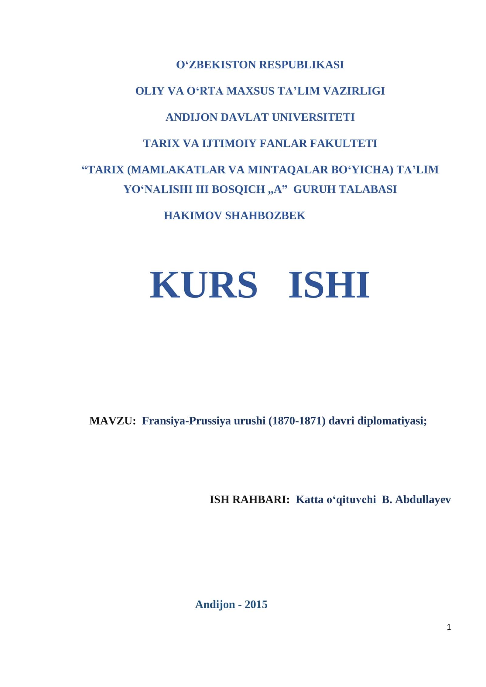 Fransiya-Prussiya urushi (1870-1871) davri diplomatiyasi