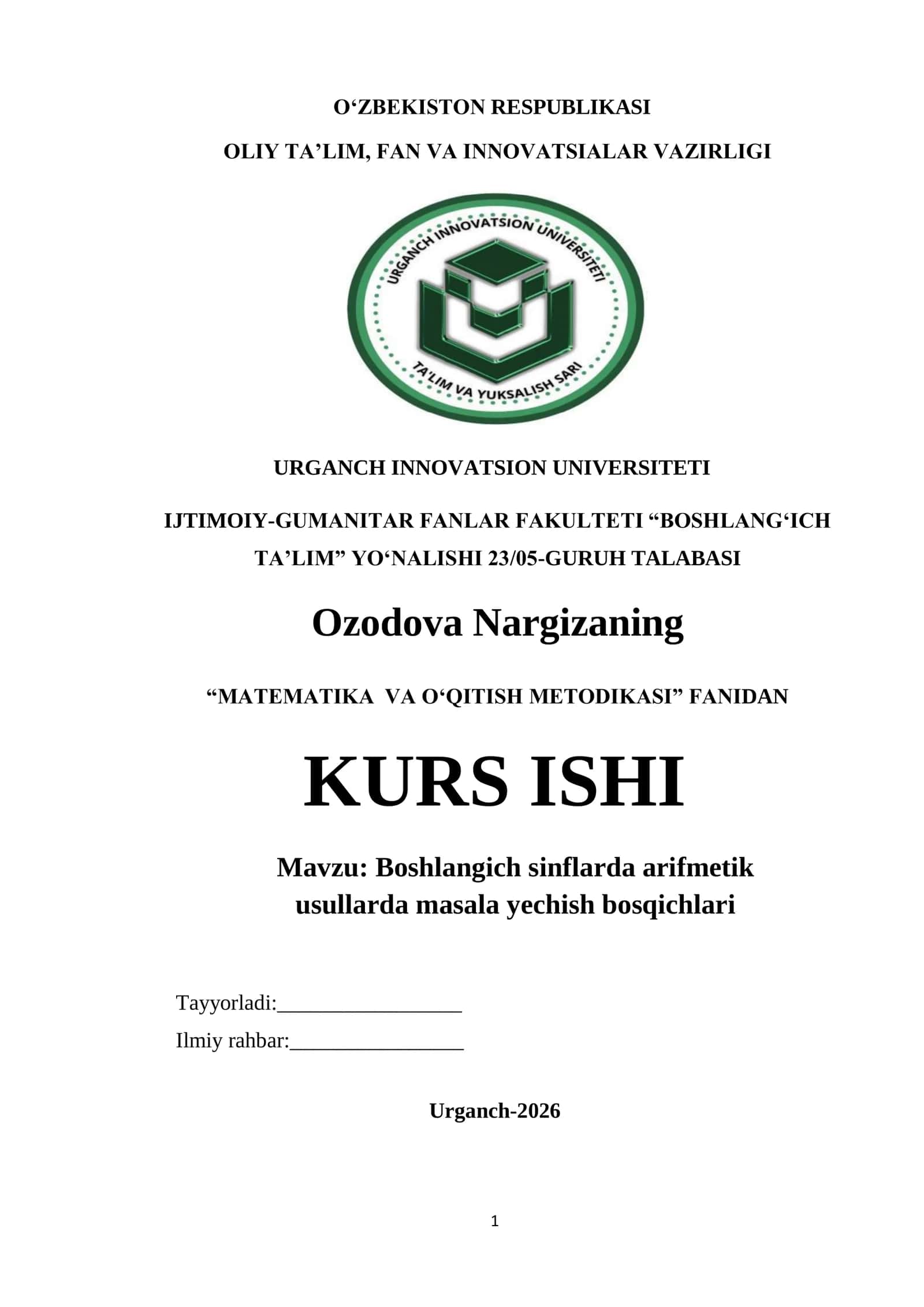 Boshlangich sinflarda arifmetik usullarda masala yechish bosqichlari