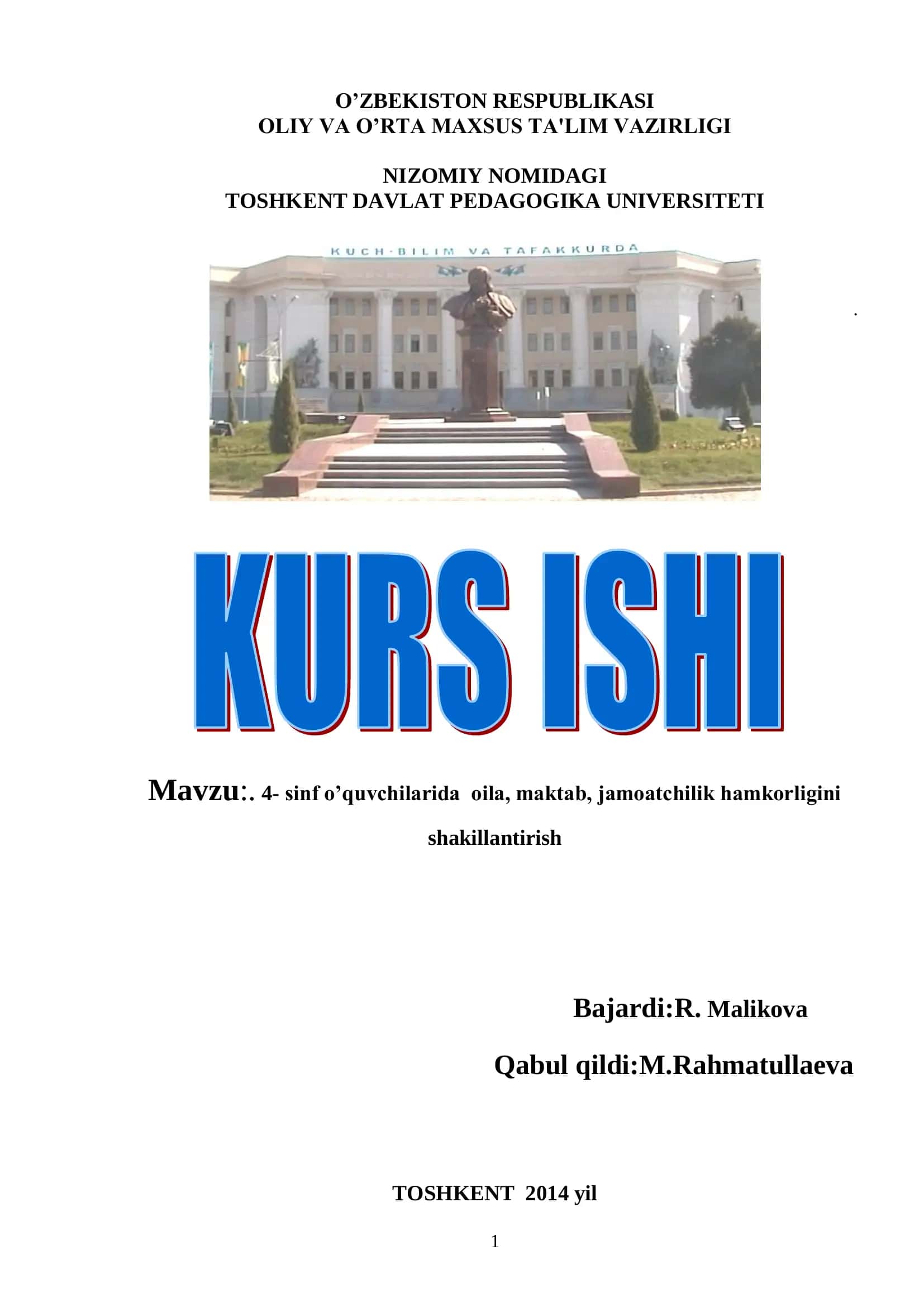 4-sinf o’quvchilarida oila, maktab, jamoatchilik hamkorligini shakillantirish