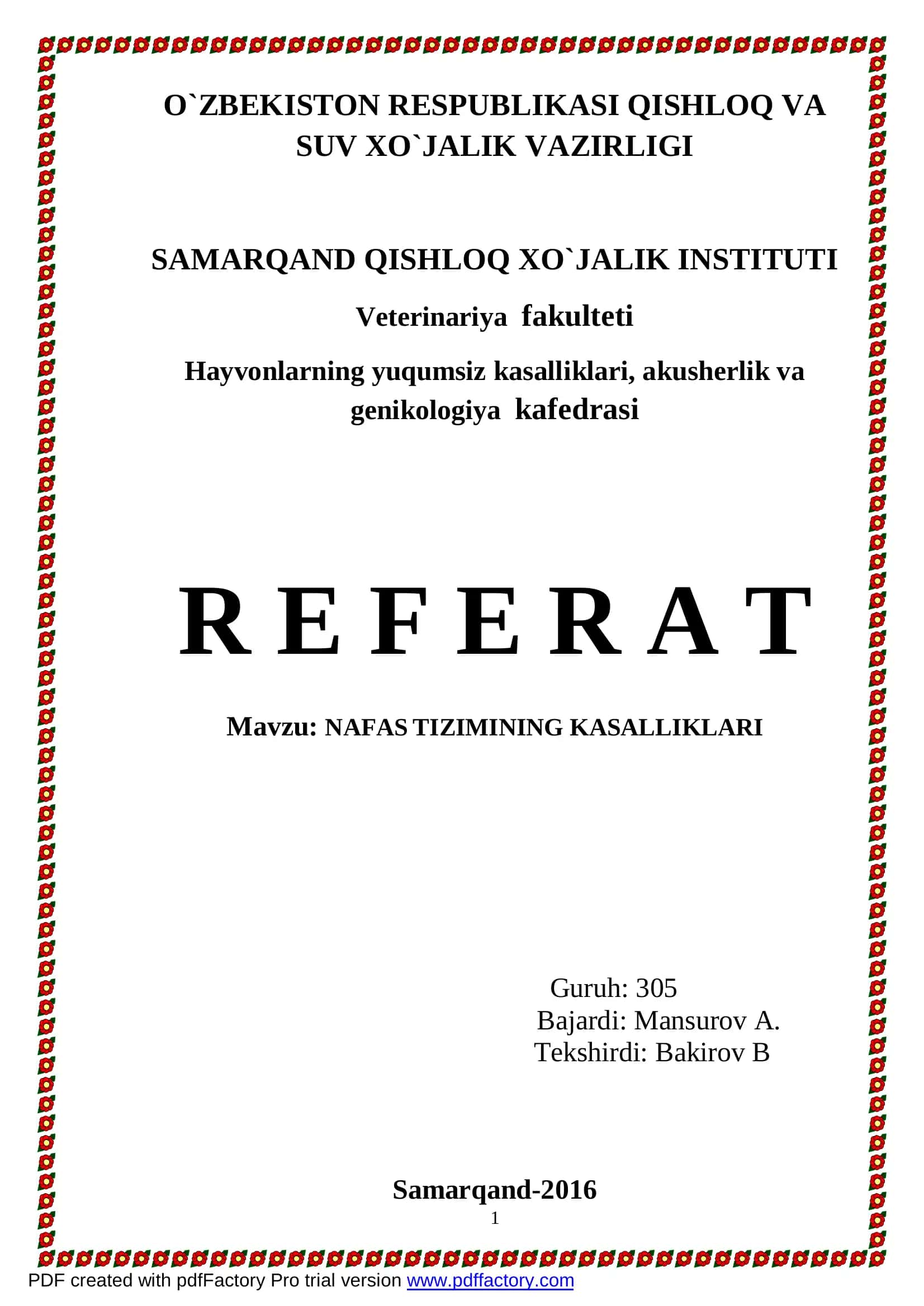 NAFAS TIZIMINING KASALLIKLARI